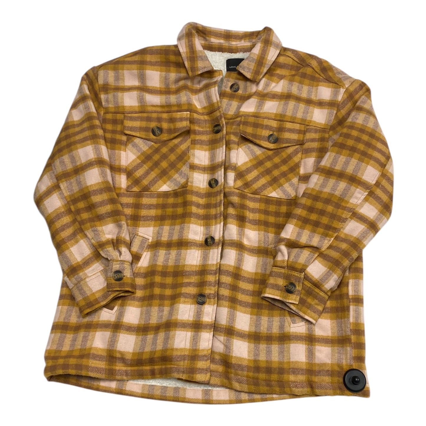 Jacket Shirt By Love Tree In Plaid Pattern, Size: L