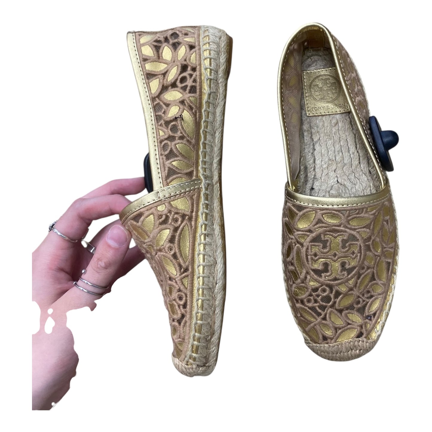 Shoes Designer By Tory Burch In Gold & Tan, Size:7
