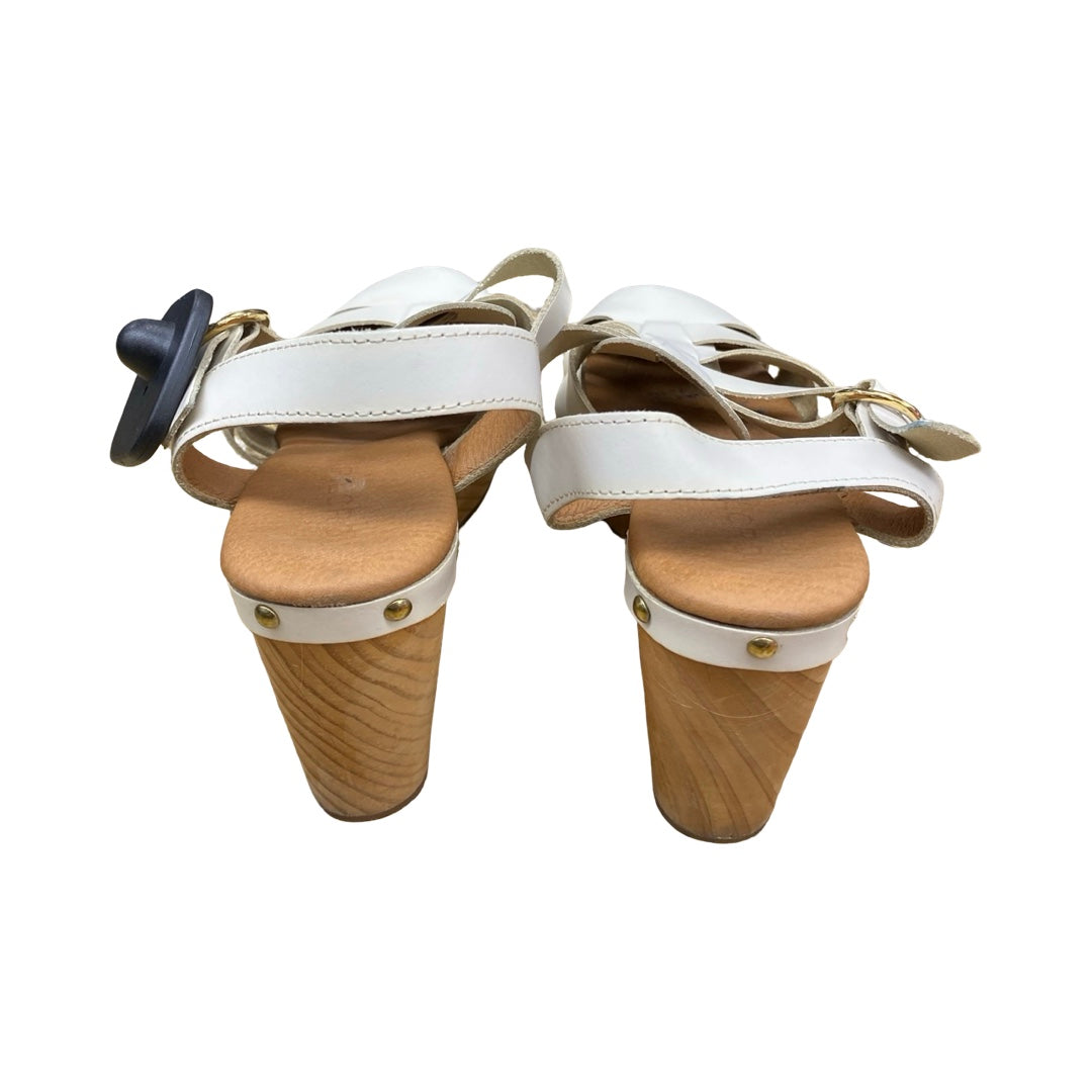 Sandals Heels Block By Pilcro In Ivory, Size:8.5