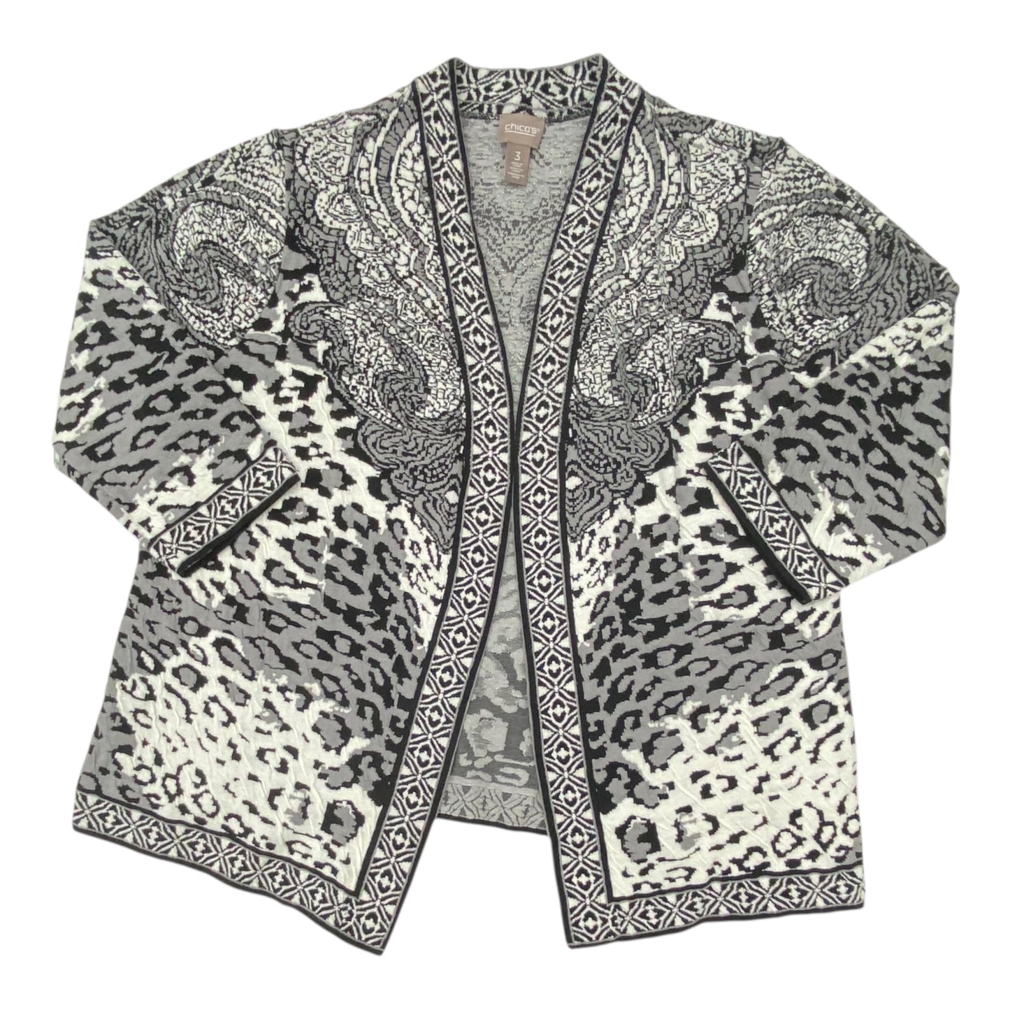 Sweater Cardigan By Chicos In Black & White, Size:Xl