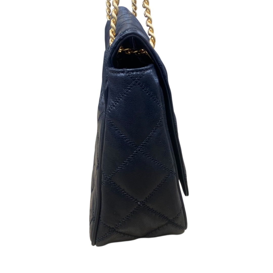 Handbag Designer By Tory Burch In Black & Gold, Size:Large