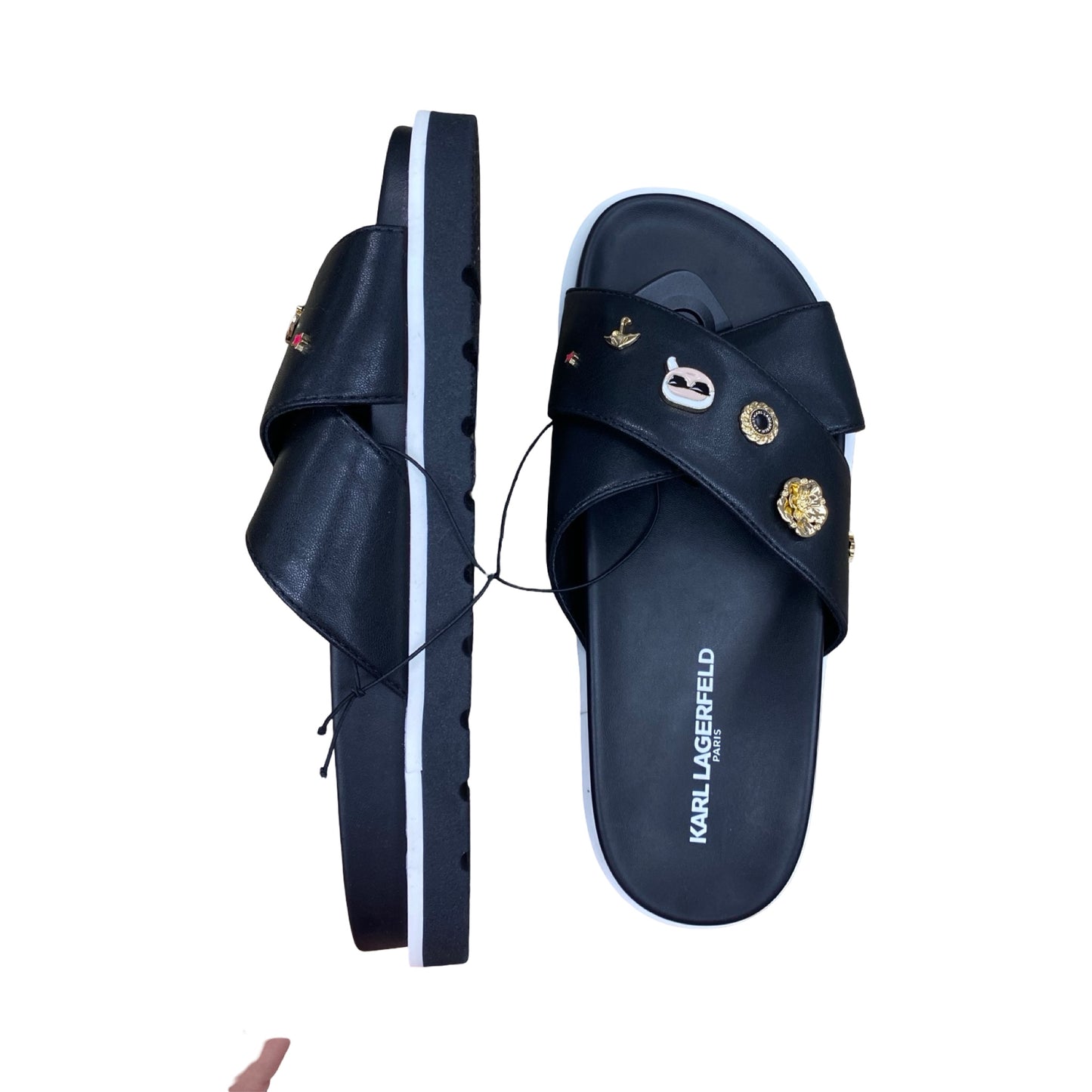 Sandals Designer By Karl Lagerfeld In Black, Size:7.5