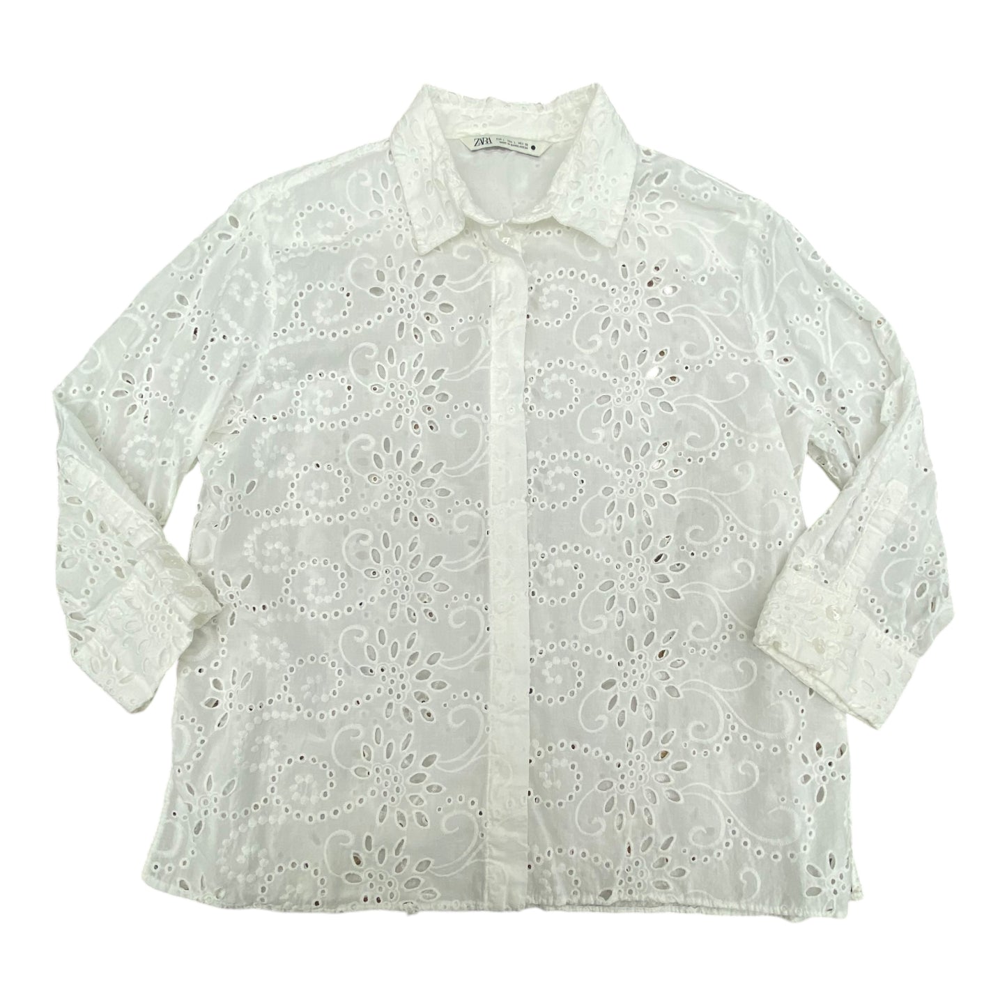 Top 3/4 Sleeve By Zara In White, Size:L