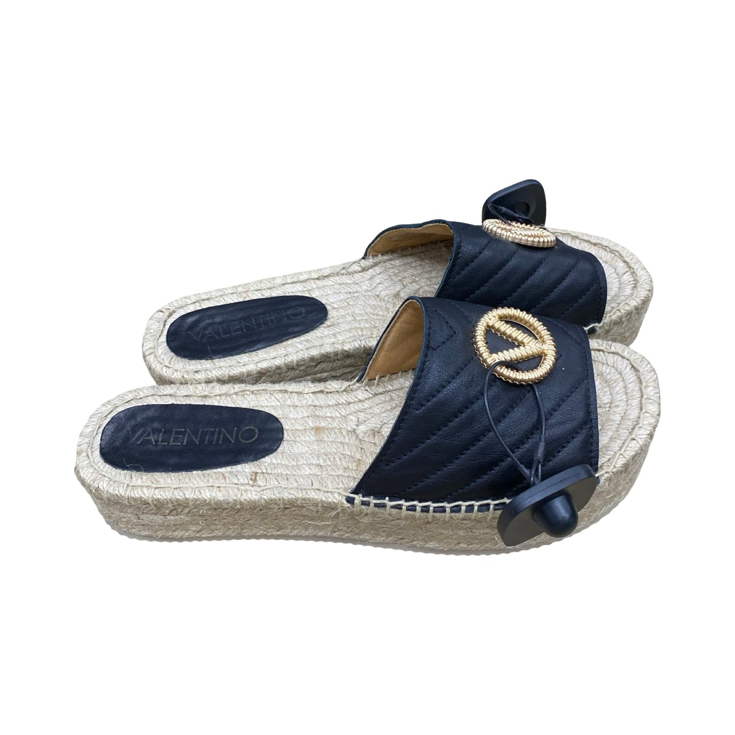 Sandals Designer By Valentino-Mario In Black & Gold, Size:10