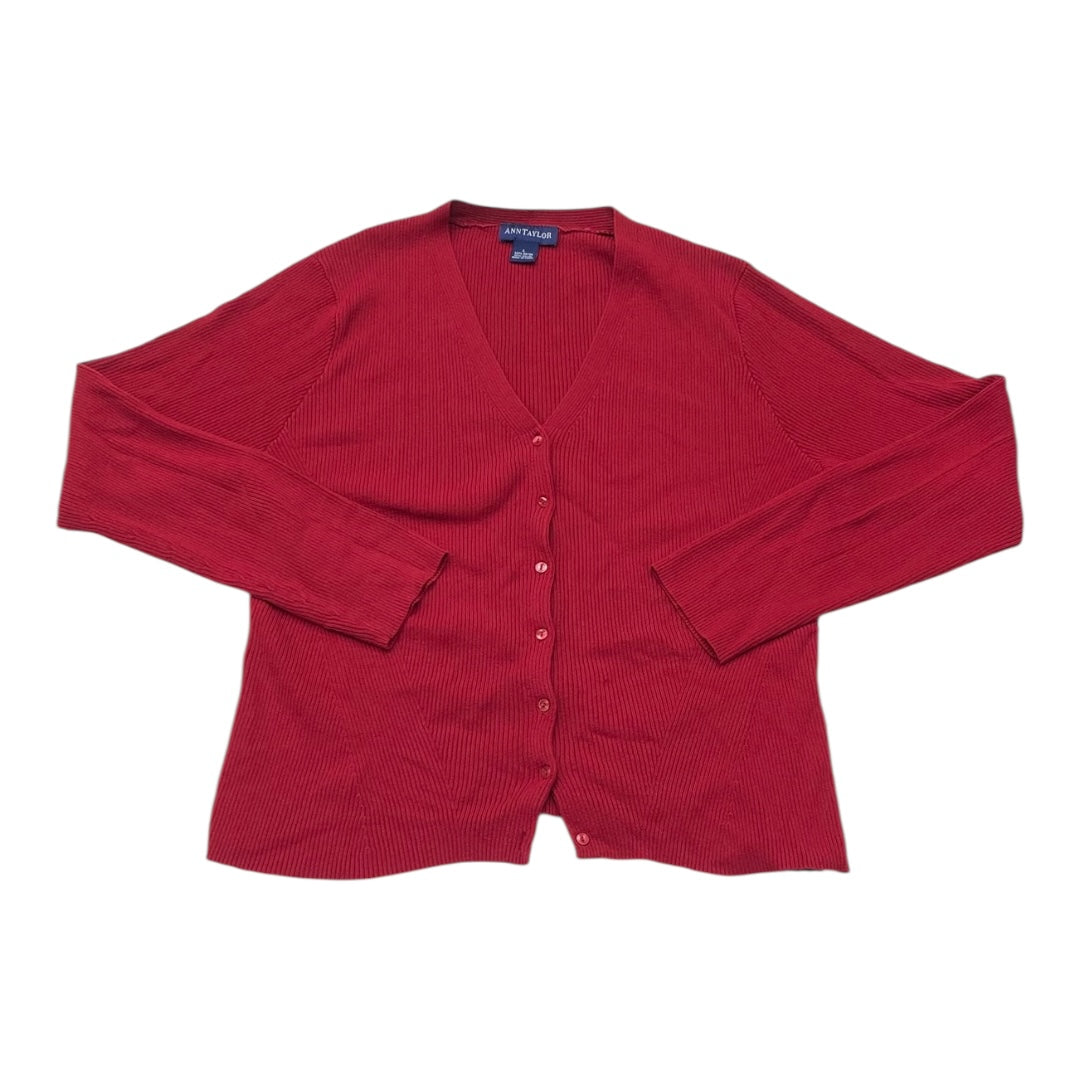 Sweater Cardigan By Ann Taylor In Red, Size:L