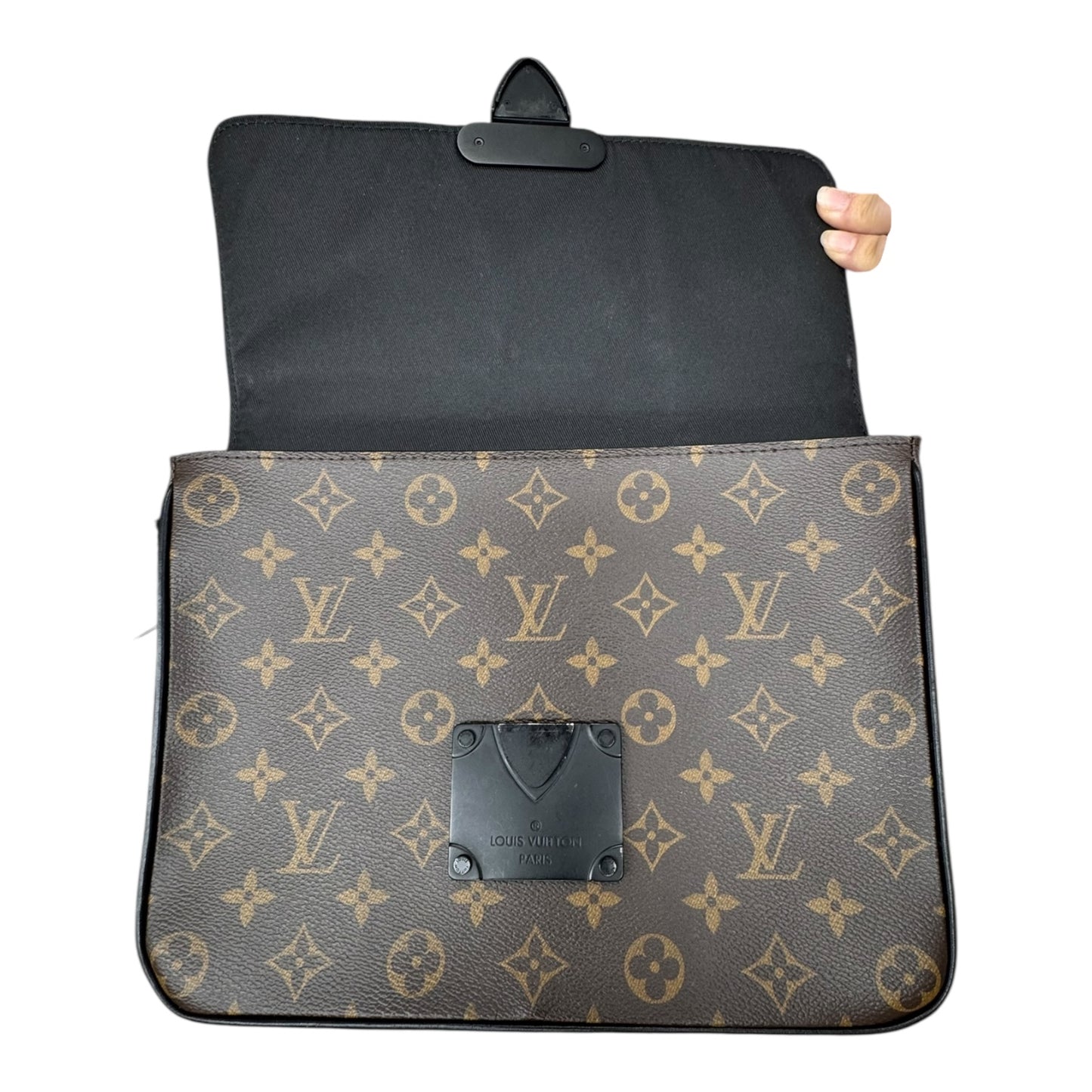 Monogram S Lock A4 Pouch Wristlet Luxury Designer By Louis Vuitton In Brown, Size:Medium