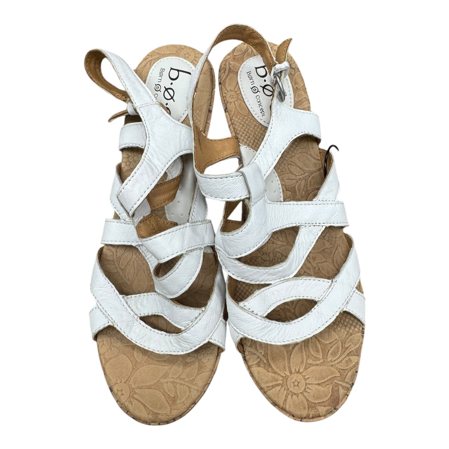 Sandals Heels Wedge By Boc In Tan & White, Size:9