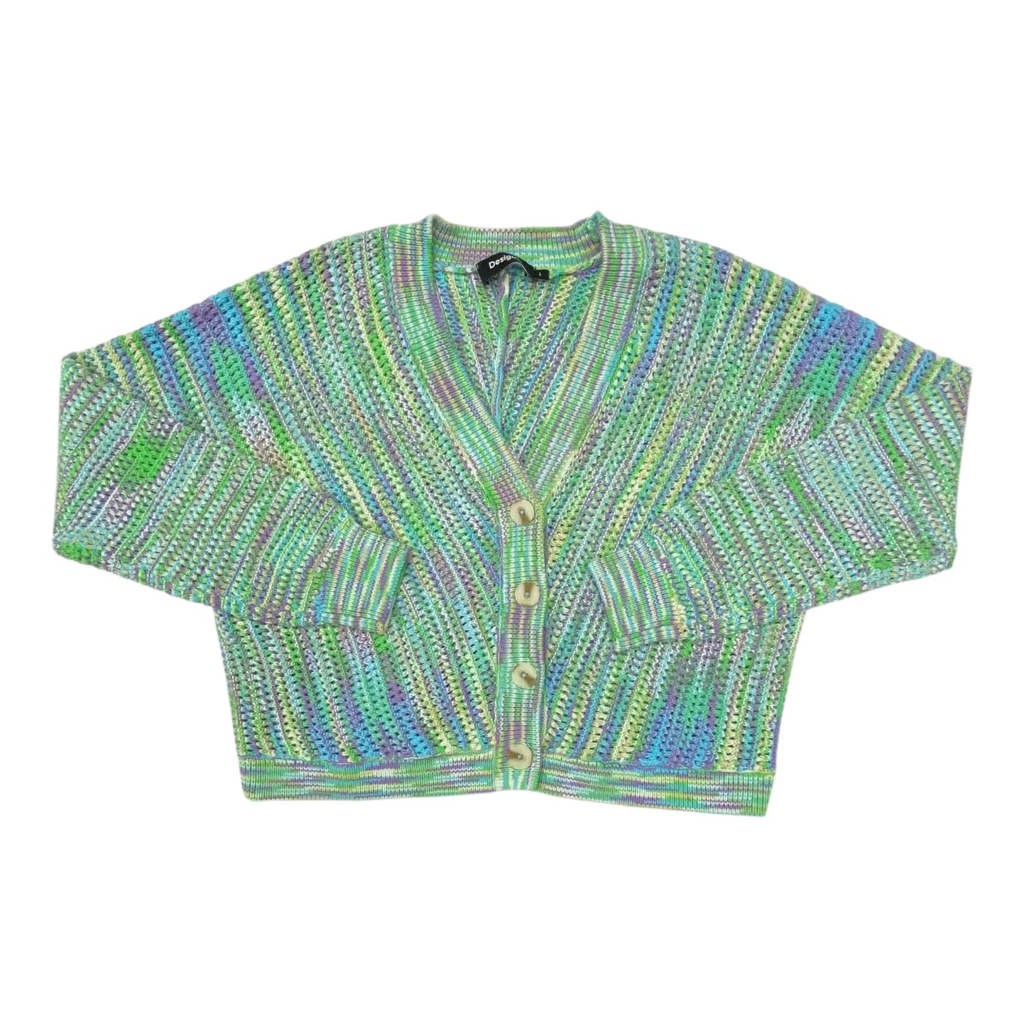 Sweater Cardigan Designer By Desigual In Multi, Size:L