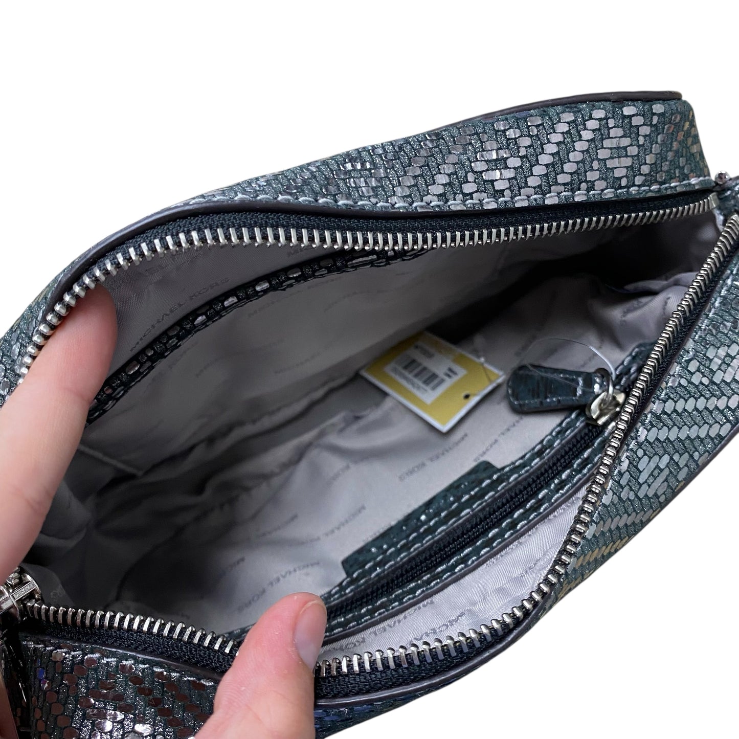 Handbag Designer By Michael Kors In Grey & Silver, Size:Medium