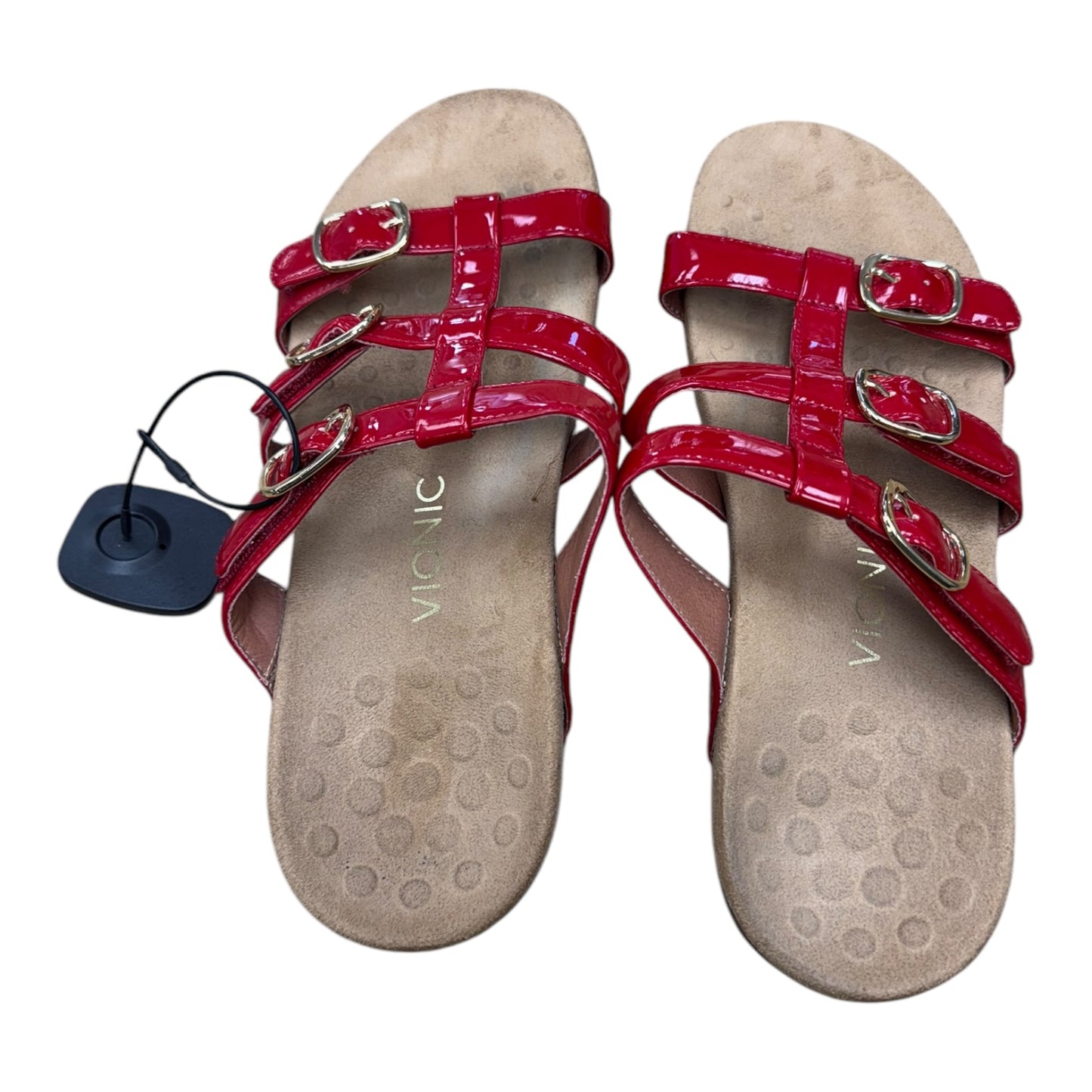 Sandals Flats By Vionic In Red & Tan, Size:10