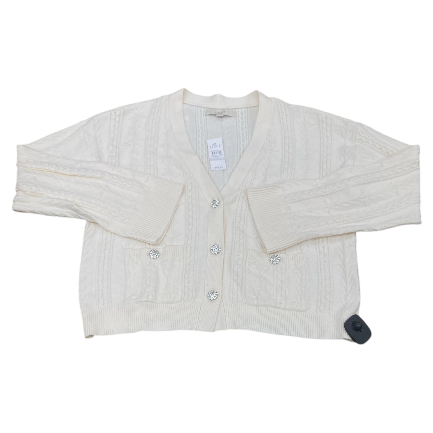 Sweater Cardigan By Loft In Cream, Size:S