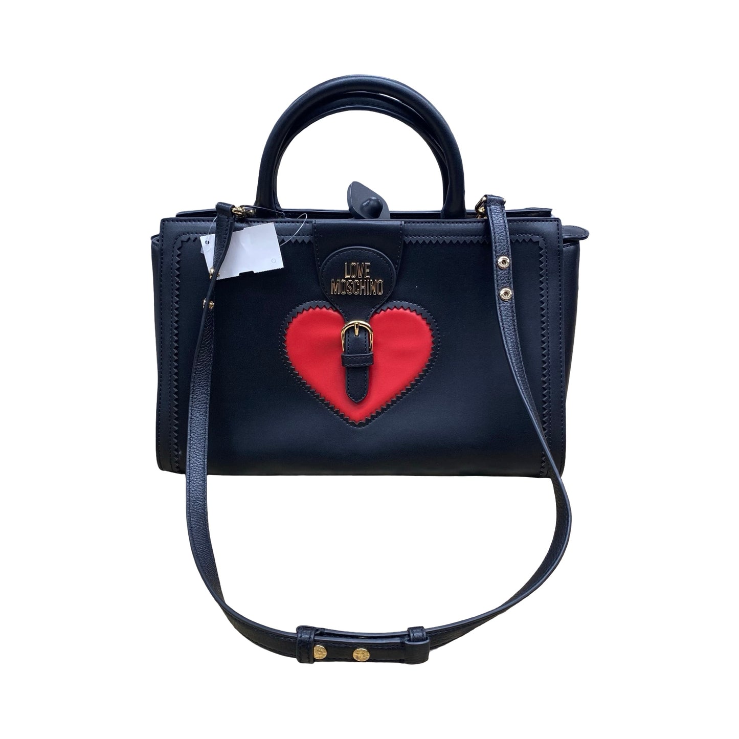 Designer Handbag By Love Moschino In Black & Red, Size:Large