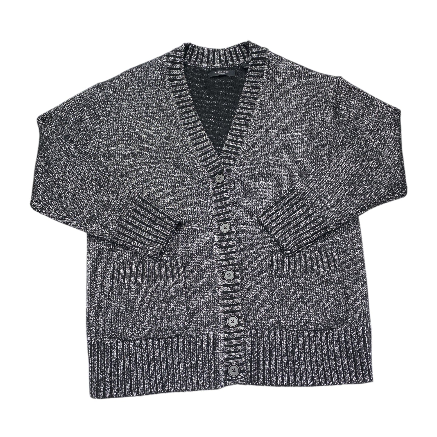 Sweater Cardigan Designer By All Saints In Black & Silver, Size:M