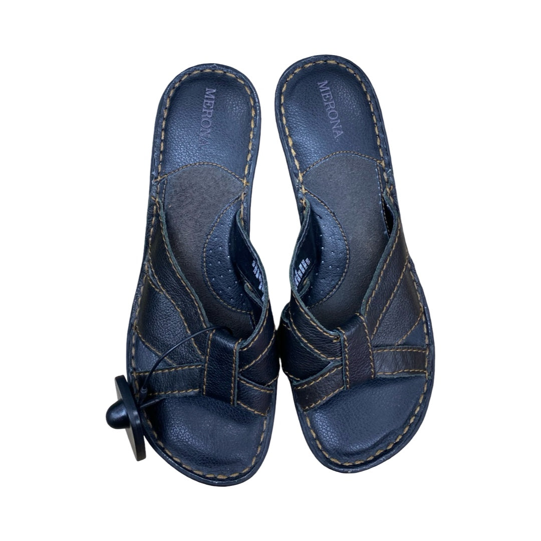 Sandals Heels Wedge By Merona In Black, Size:8.5