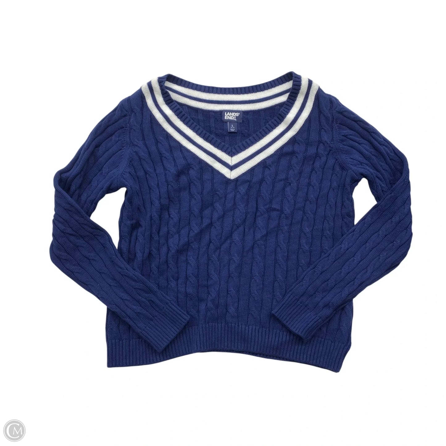 Sweater By Lands End In Blue & White, Size: L