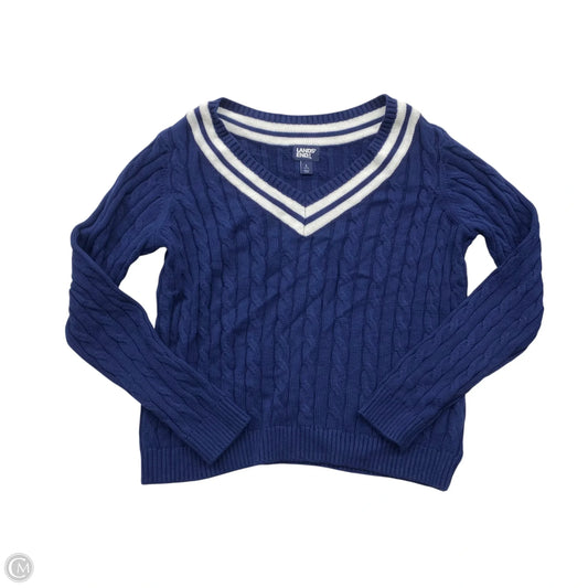 Sweater By Lands End In Blue & White, Size: L