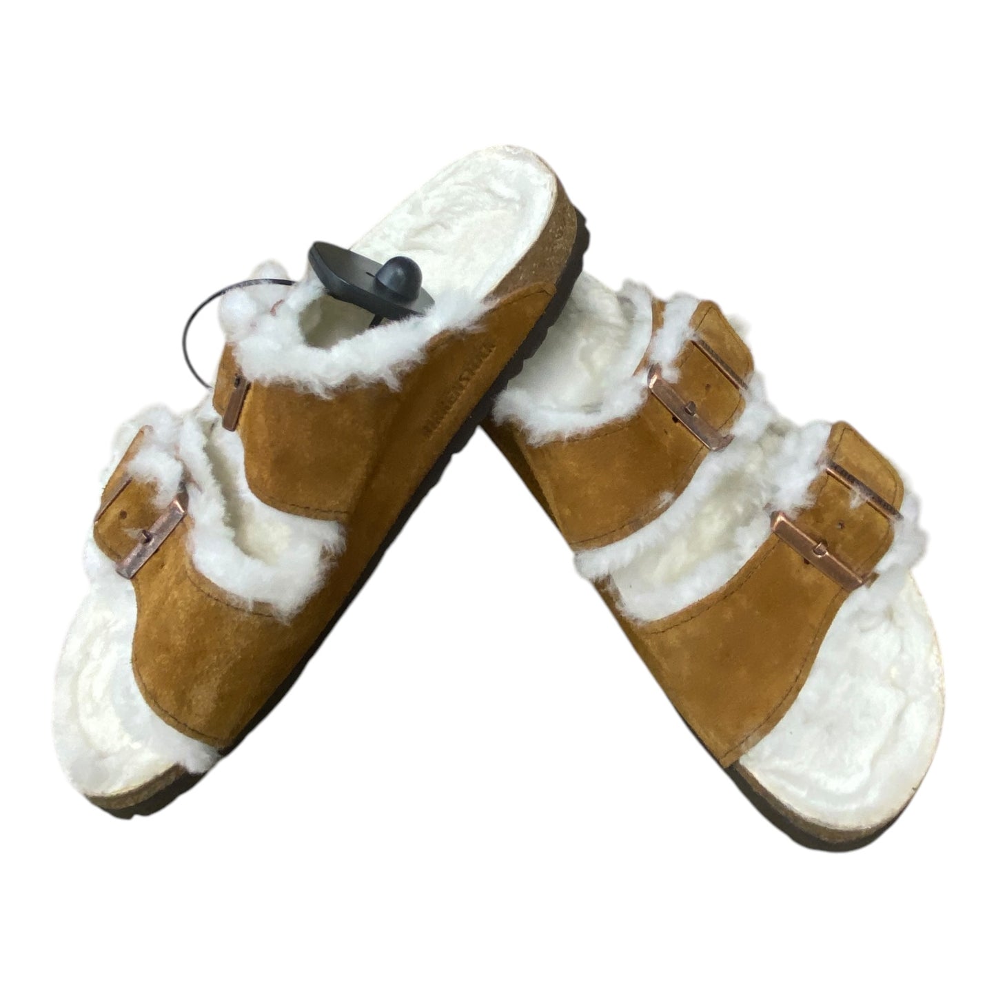 Sandals Flats By Birkenstock In Brown & White, Size: 8