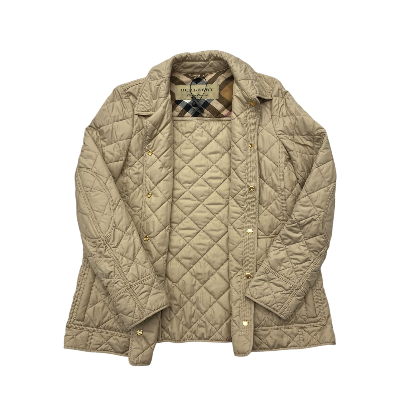 Coat Luxury Designer By Burberry In Beige, Size: L