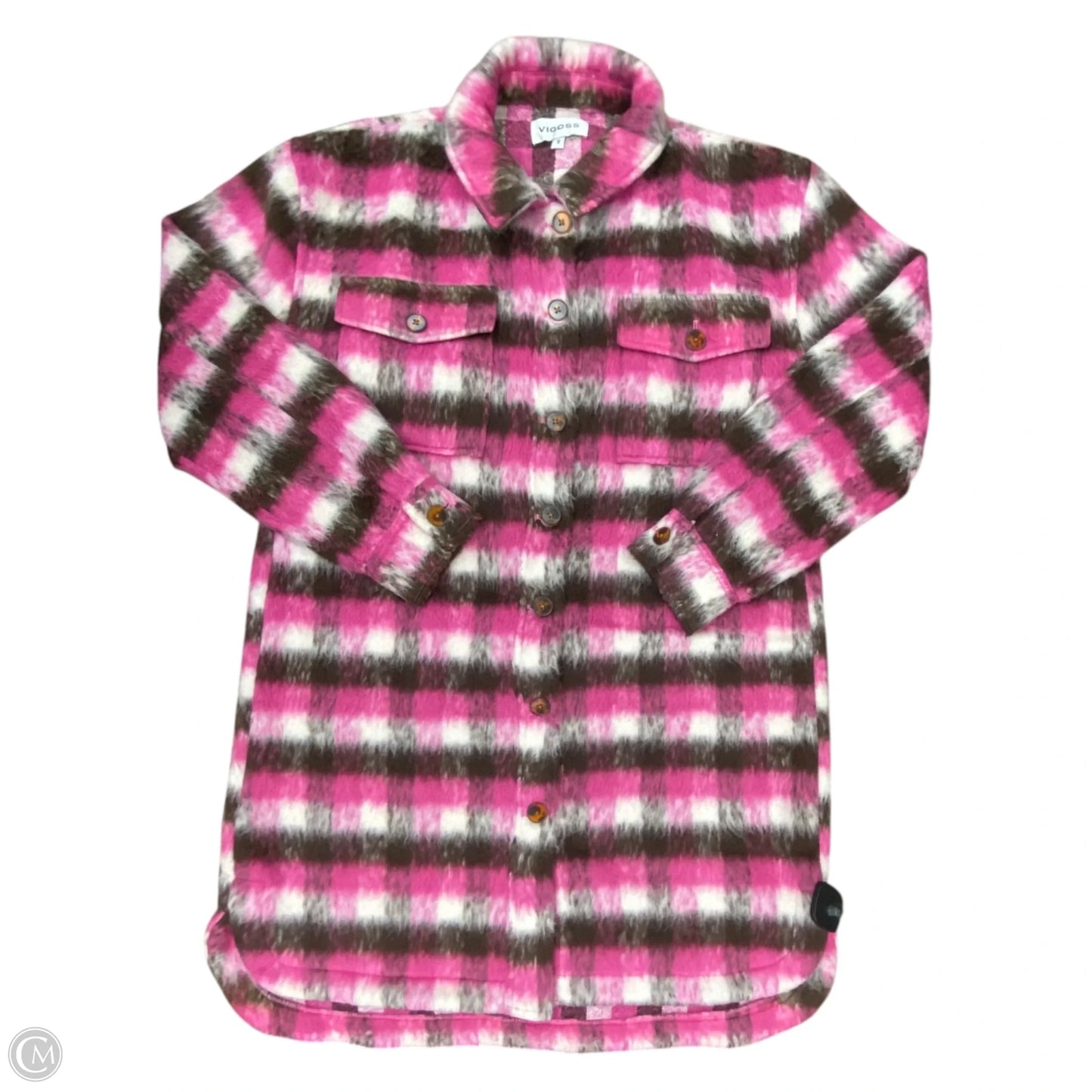 Jacket Shirt By Vigoss In Brown & Pink, Size: S
