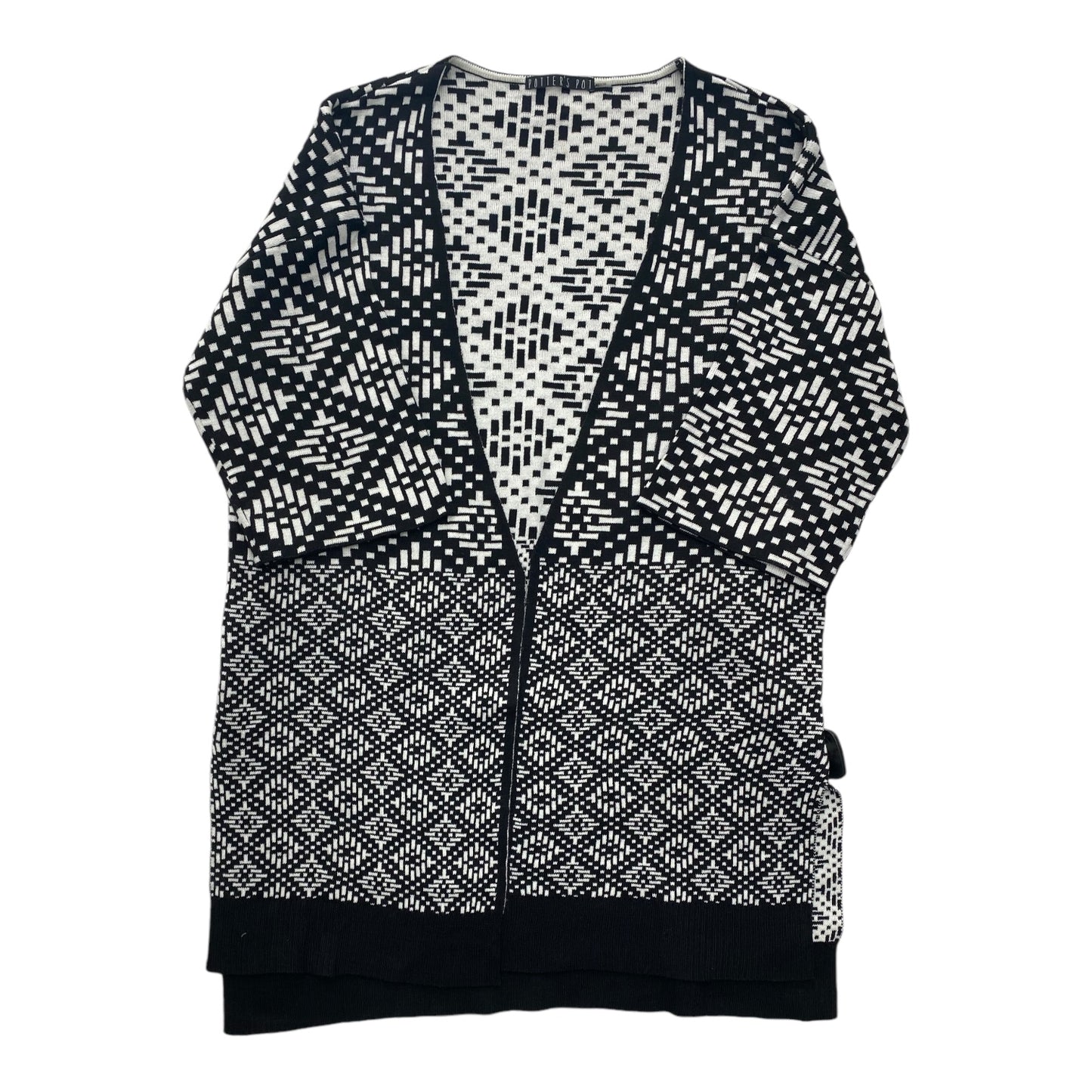 Sweater Cardigan By Potters Pot In Black & White, Size: M