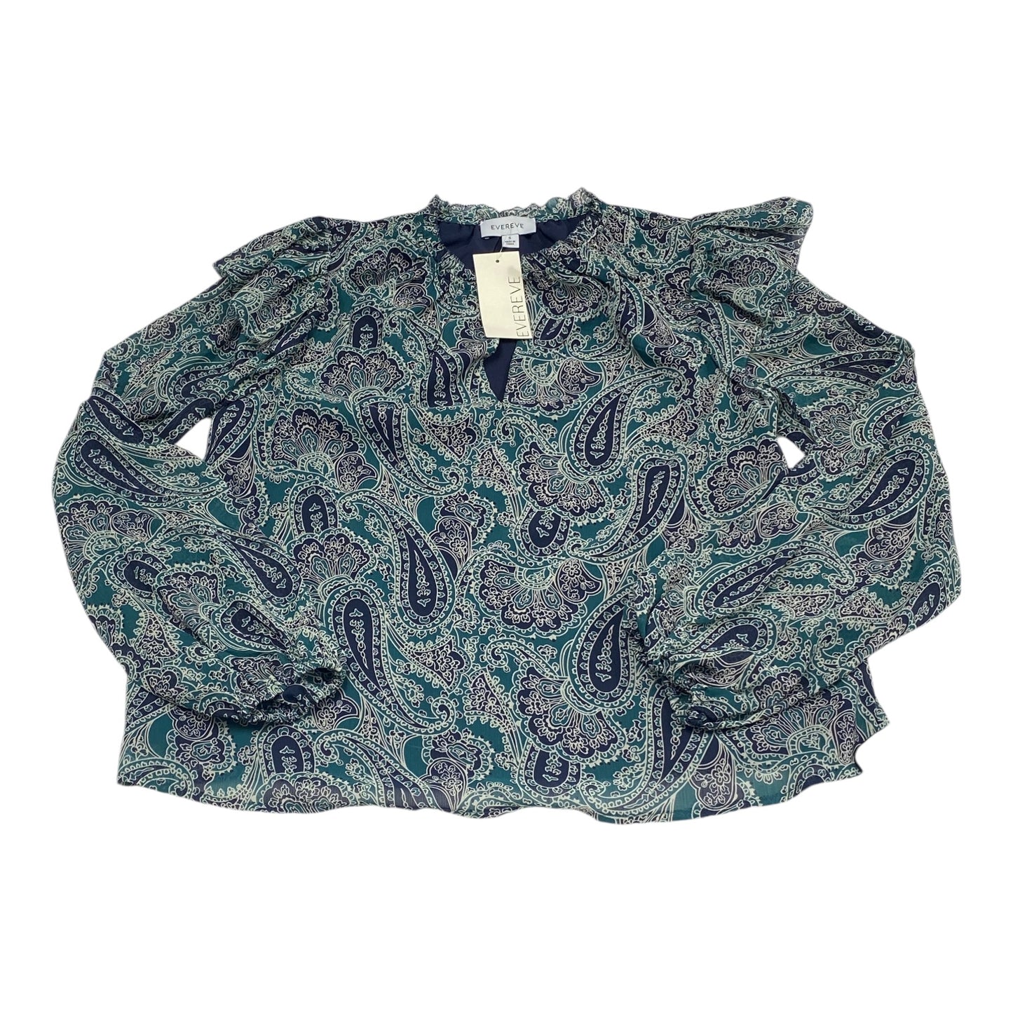 Top Long Sleeve By Evereve In Blue & Green, Size: S