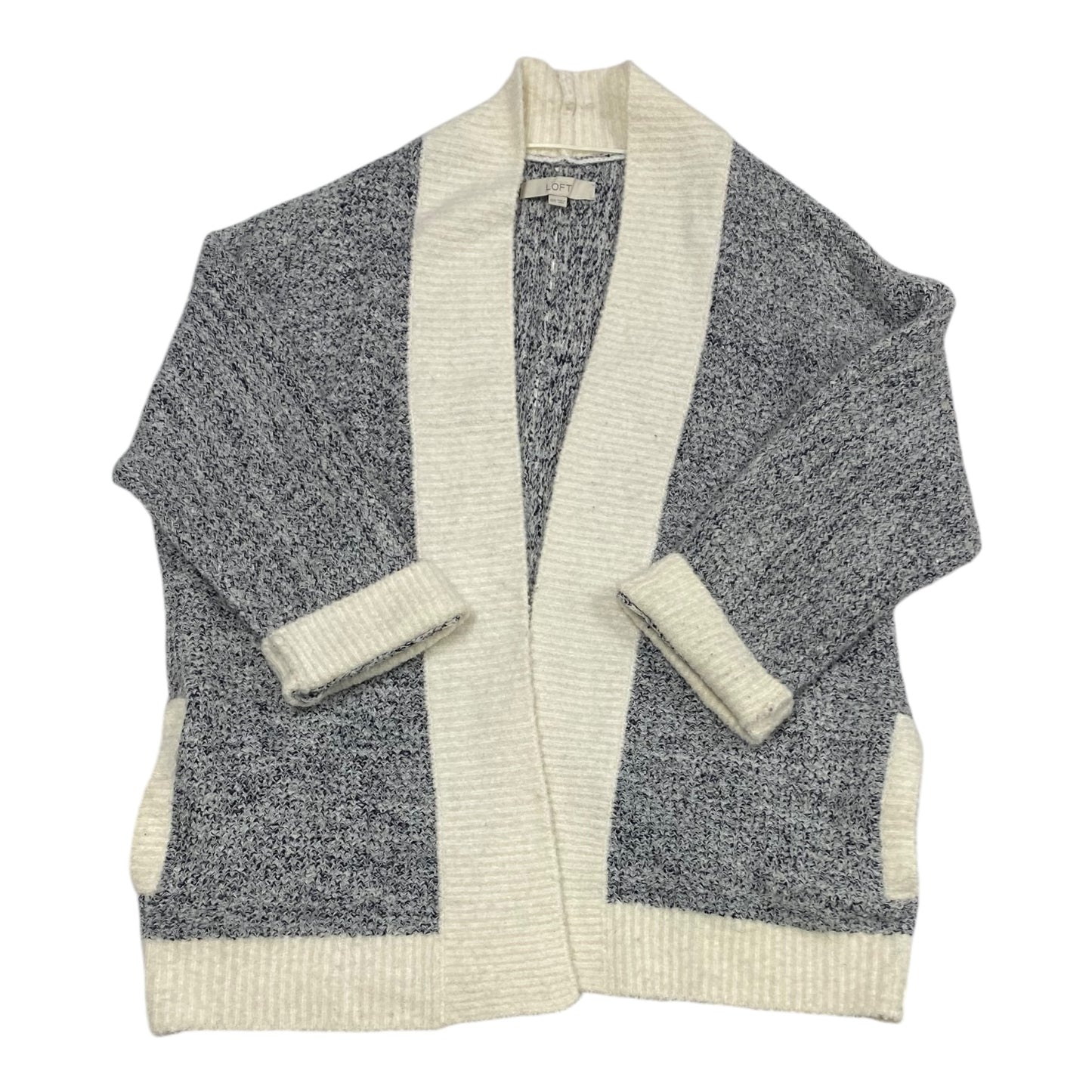 Sweater Cardigan By Loft In Grey & White, Size: S