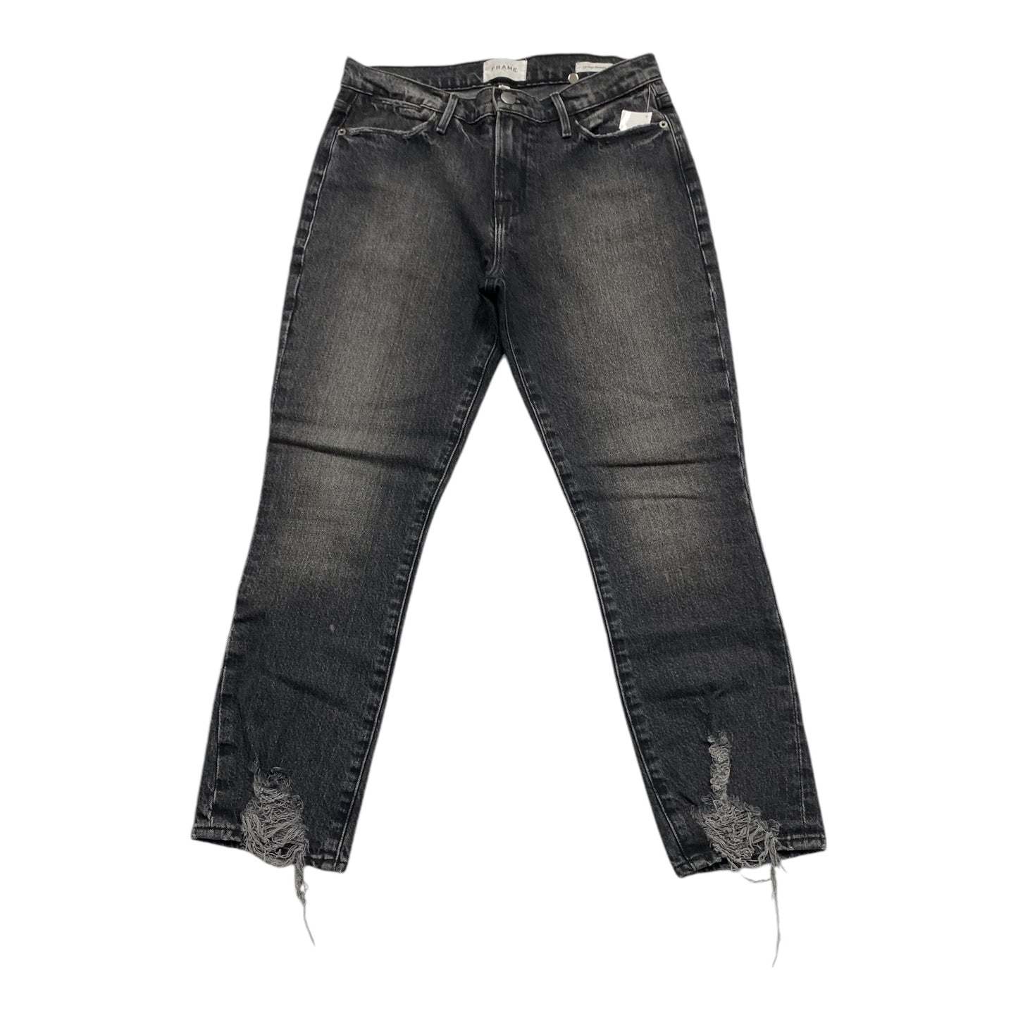 Jeans Straight By Frame In Black Denim, Size: 4