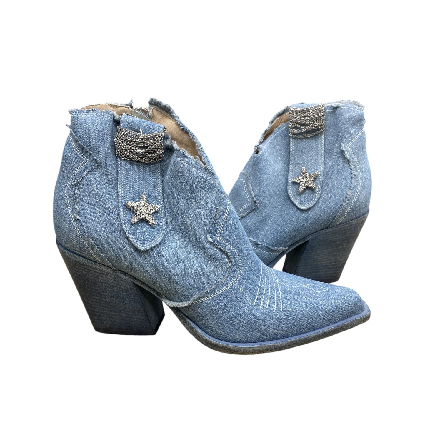 Boots Ankle Heels By Sesto Meucci In Blue Denim, Size: 10