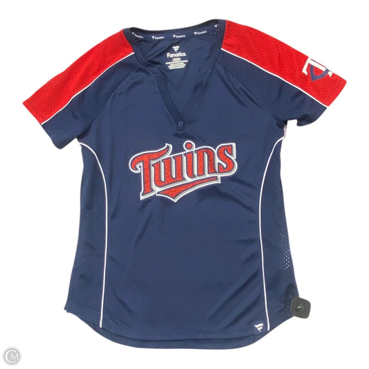 Athletic Top Short Sleeve By Fanatics In Blue & Red & White, Size: M