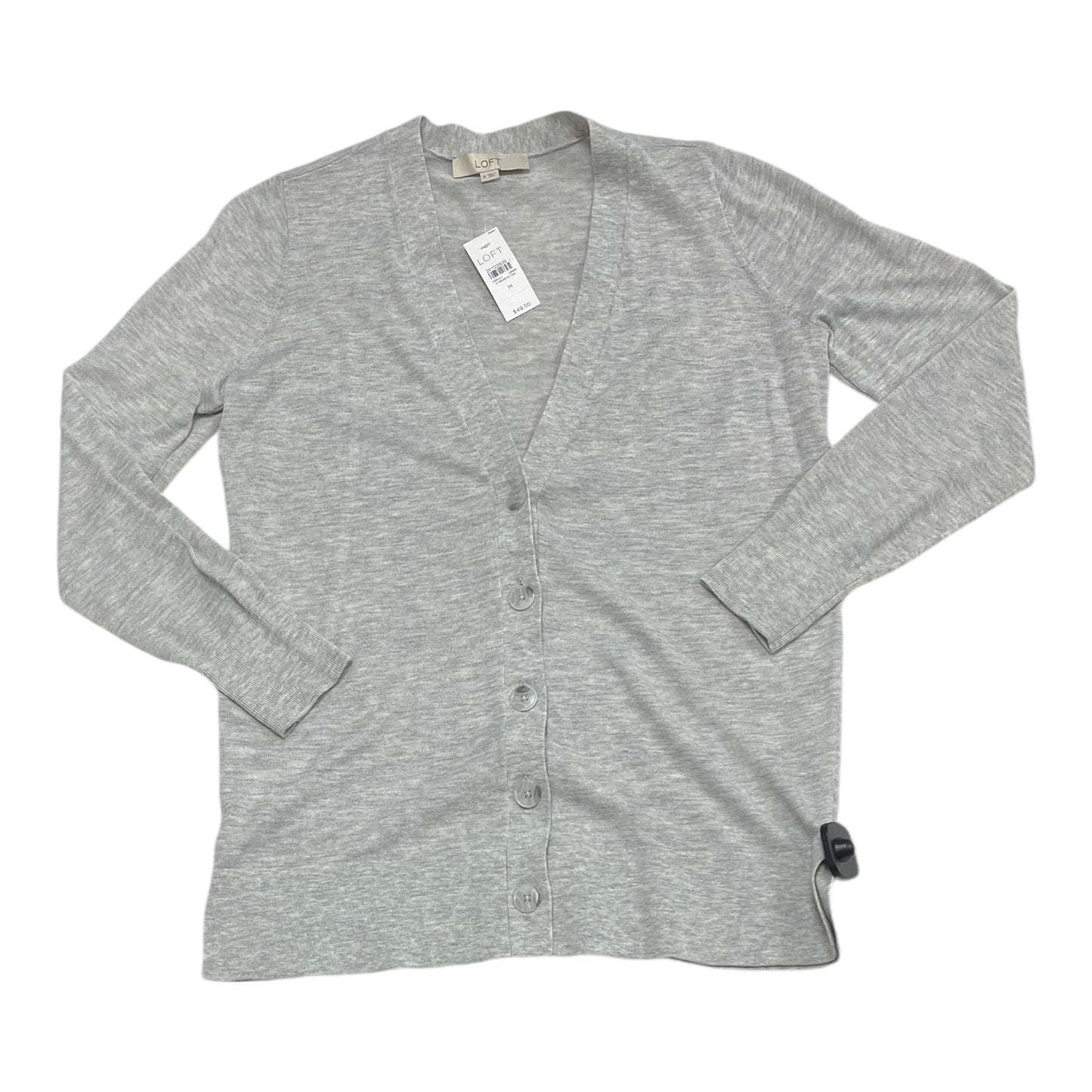 Sweater Cardigan By Loft In Grey, Size: M