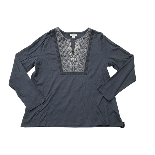 Top Long Sleeve By J. Jill In Grey & White, Size: L