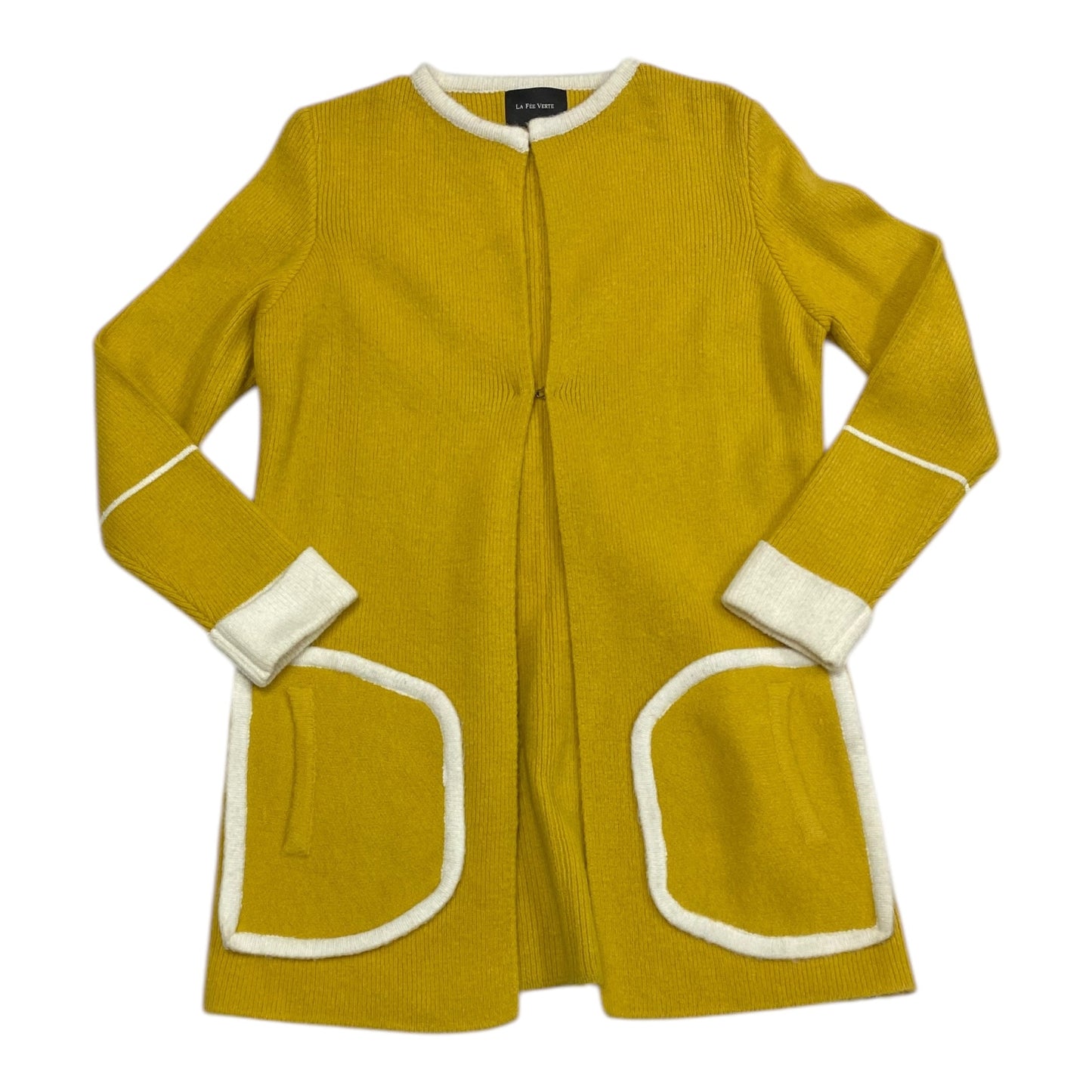 Sweater Cardigan By Cmb In White & Yellow, Size: Xs