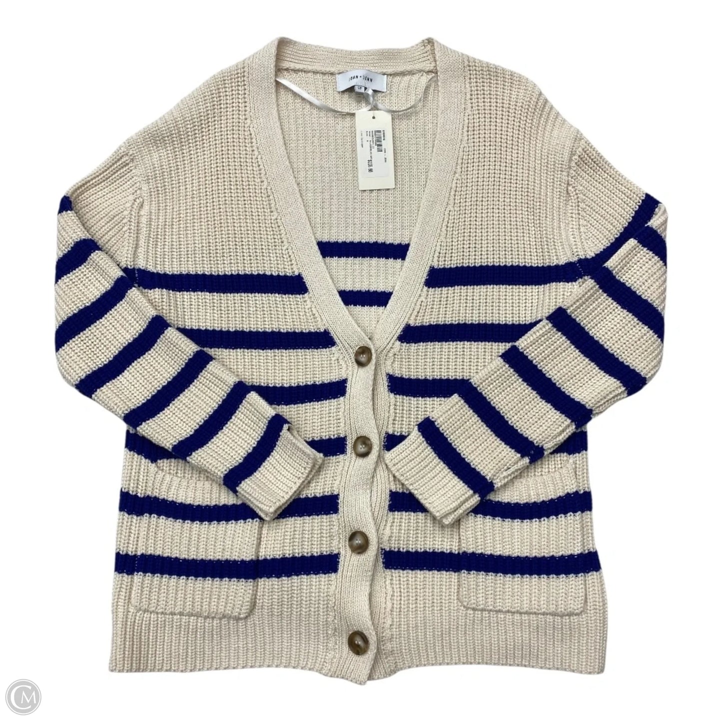 Sweater Cardigan By John + Jenn In Blue & Cream, Size: S