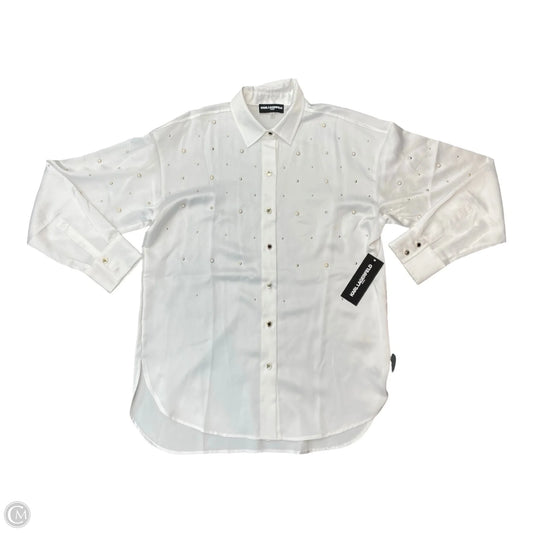 Top Long Sleeve Designer By Karl Lagerfeld In Gold & White, Size: S