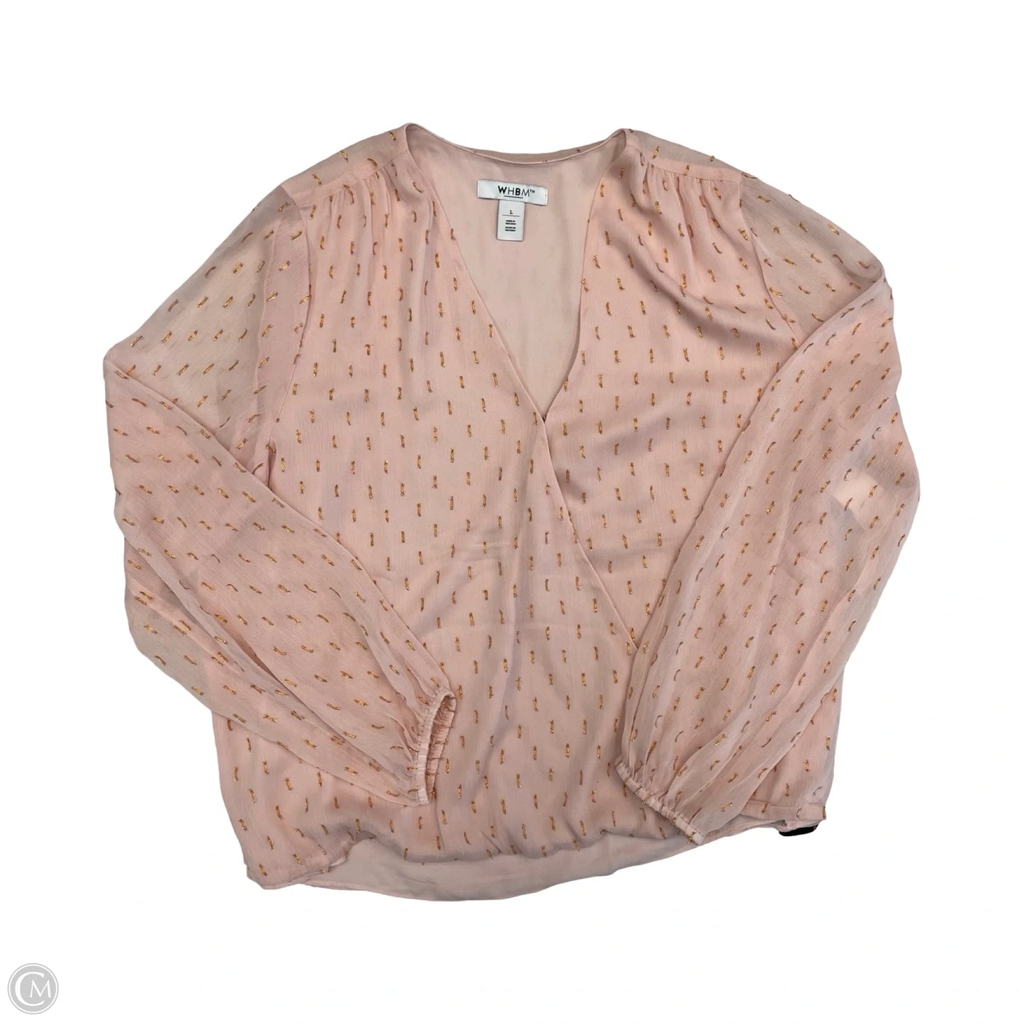 Top Long Sleeve By White House Black Market In Gold & Pink, Size: L