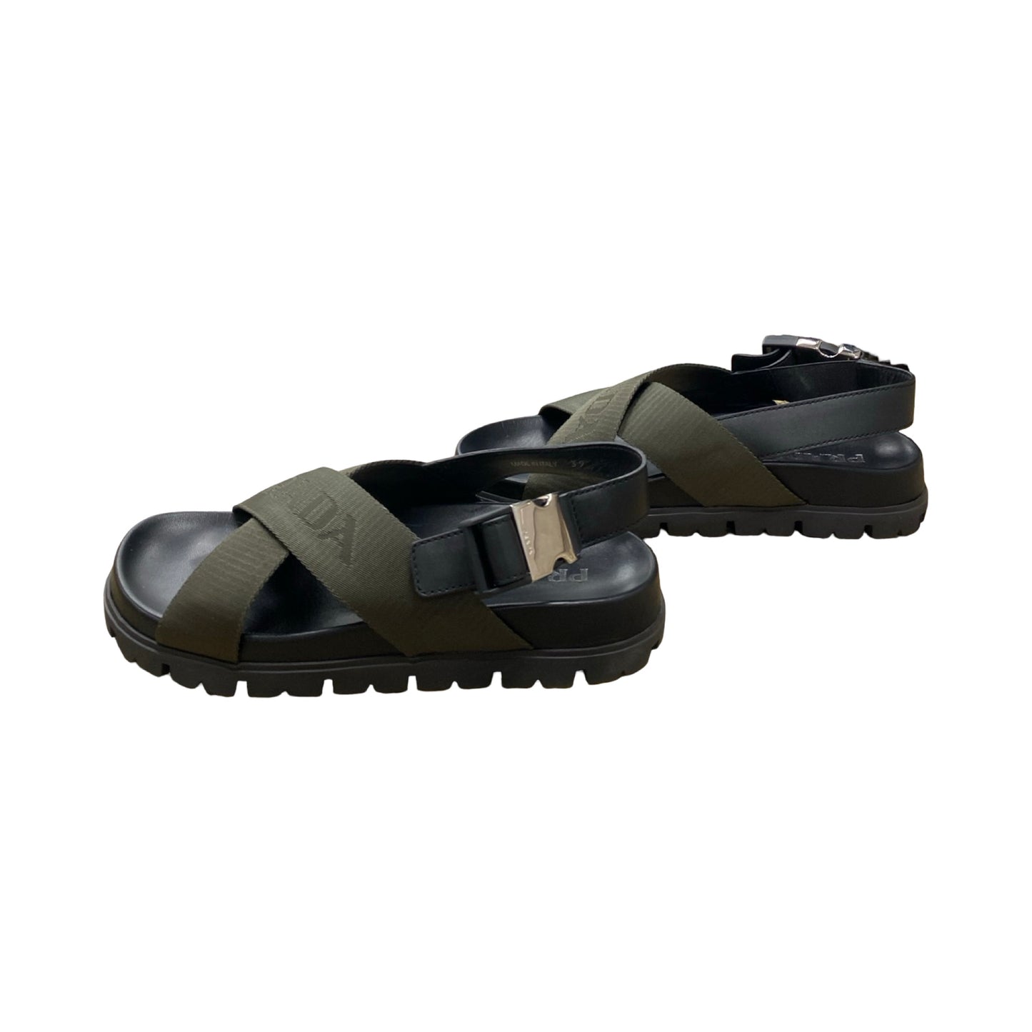 Sandals Luxury Designer By Prada In Black & Green, Size:9