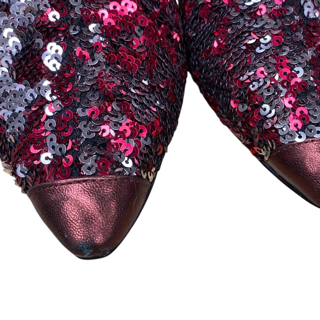 Boots Luxury Designer By Jimmy Choo In Red & Silver, Size:5.5