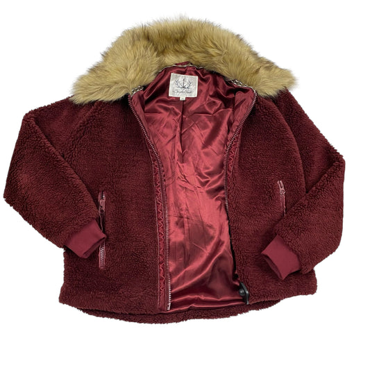 Jacket Faux Fur & Sherpa By Clothes Mentor In Maroon, Size:Xs