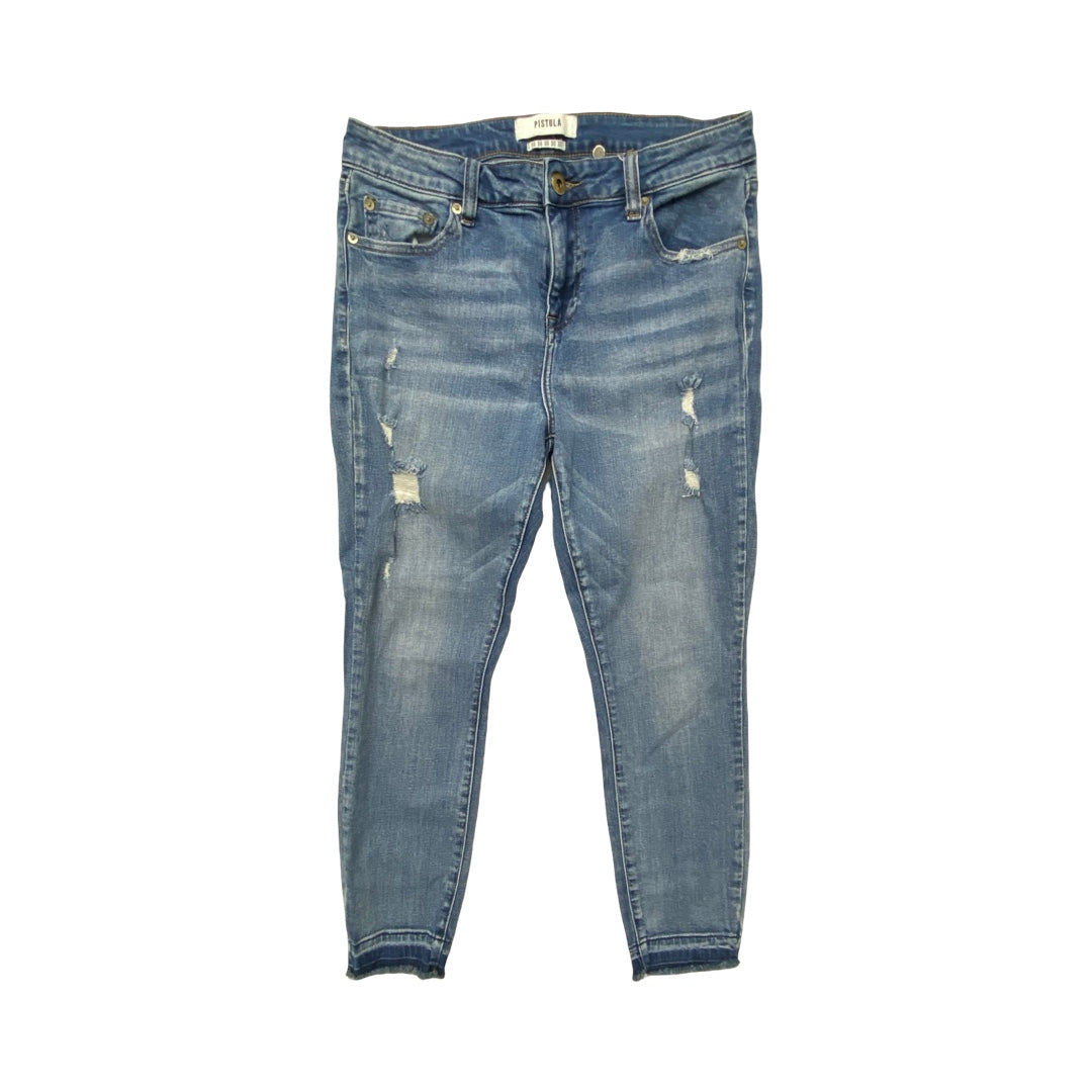 Jeans Cropped By Pistola In Blue Denim, Size:10