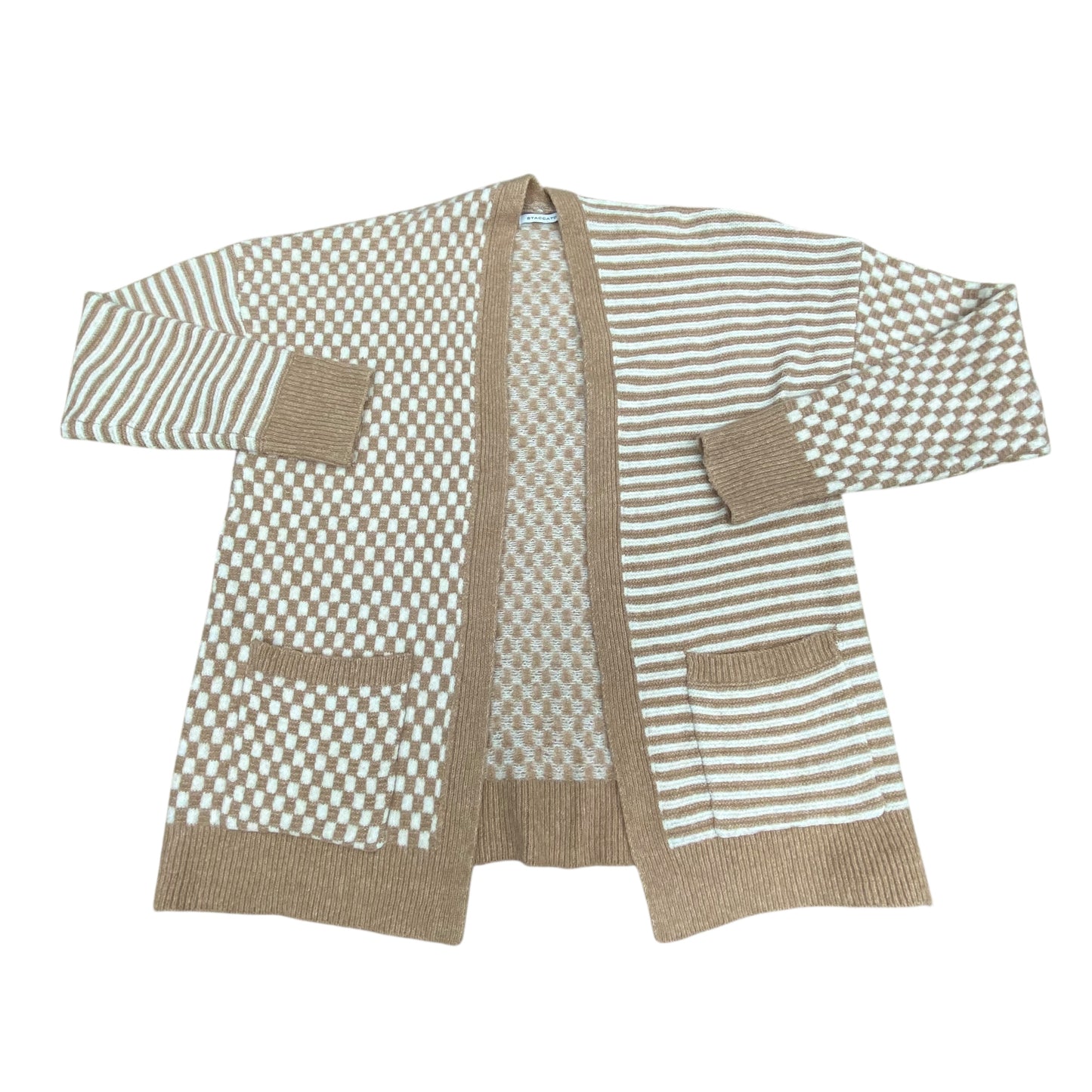 Sweater Cardigan By Staccato In Brown & Cream, Size:S