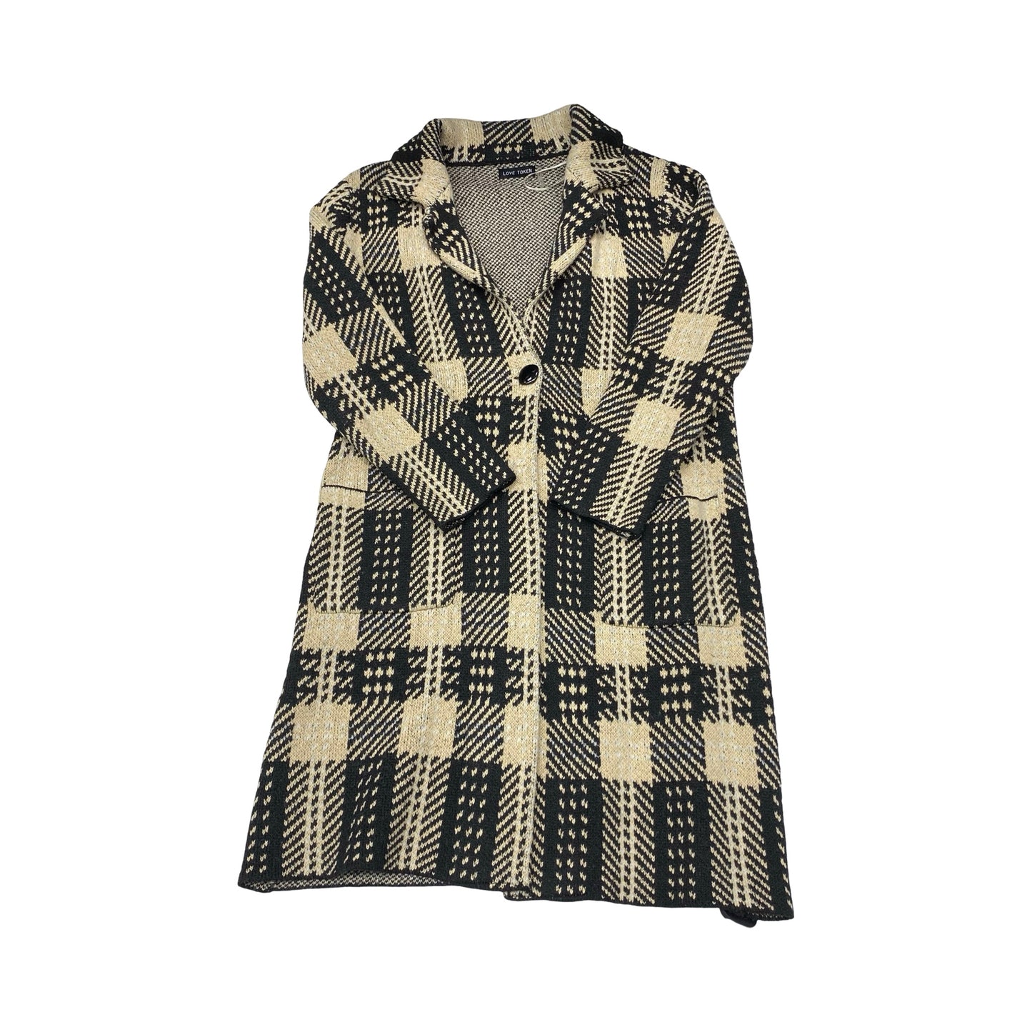 Sweater Cardigan By Love Token In Black & Brown, Size:S