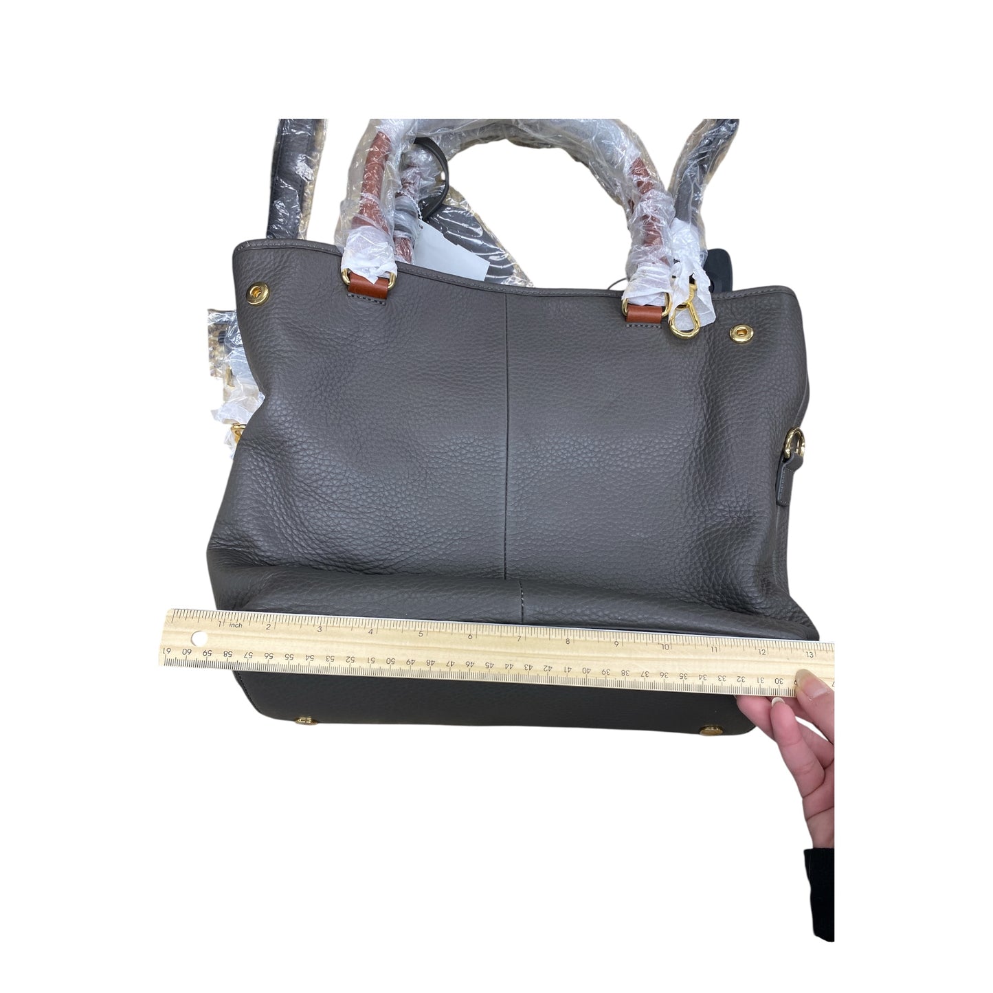 Handbag Leather By Isaac Hazan In Taupe, Size:Large