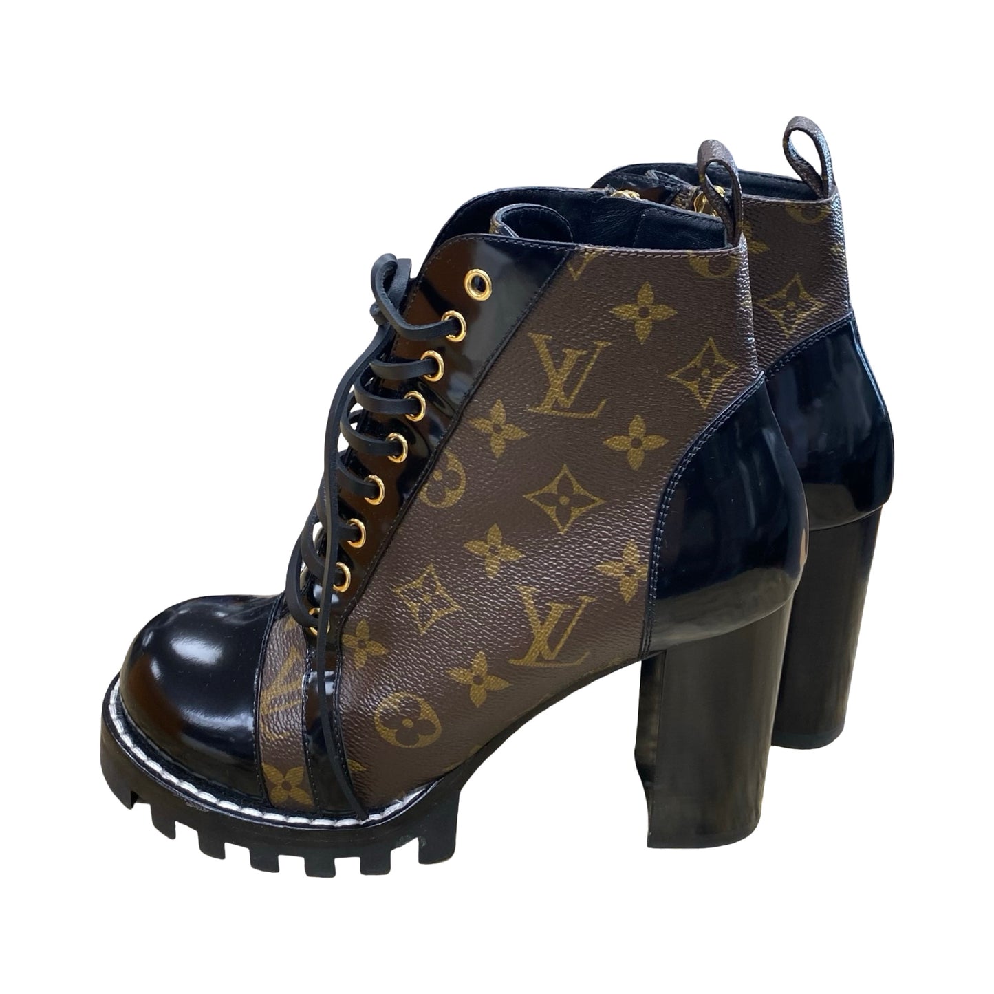 Boots Luxury Designer By Louis Vuitton In Black & Brown, Size:8.5