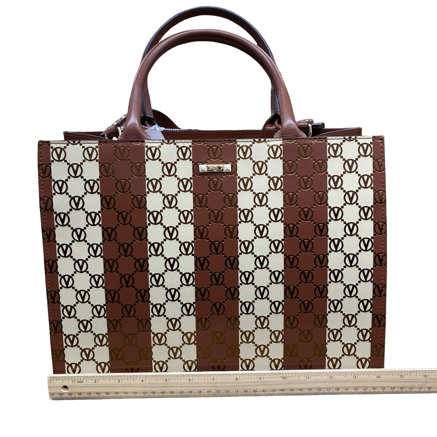 Handbag Designer By Valentino-Mario In Brown & Cream, Size:Large