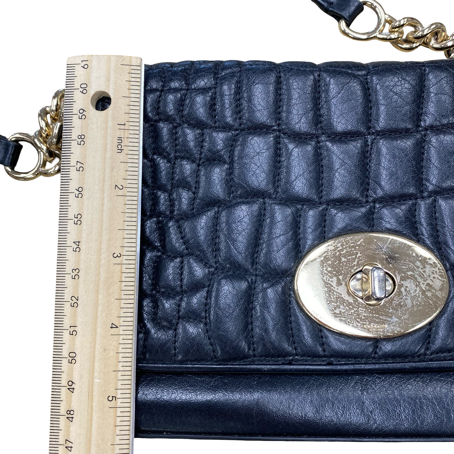 Handbag Designer By Coach In Black & Gold, Size:Small