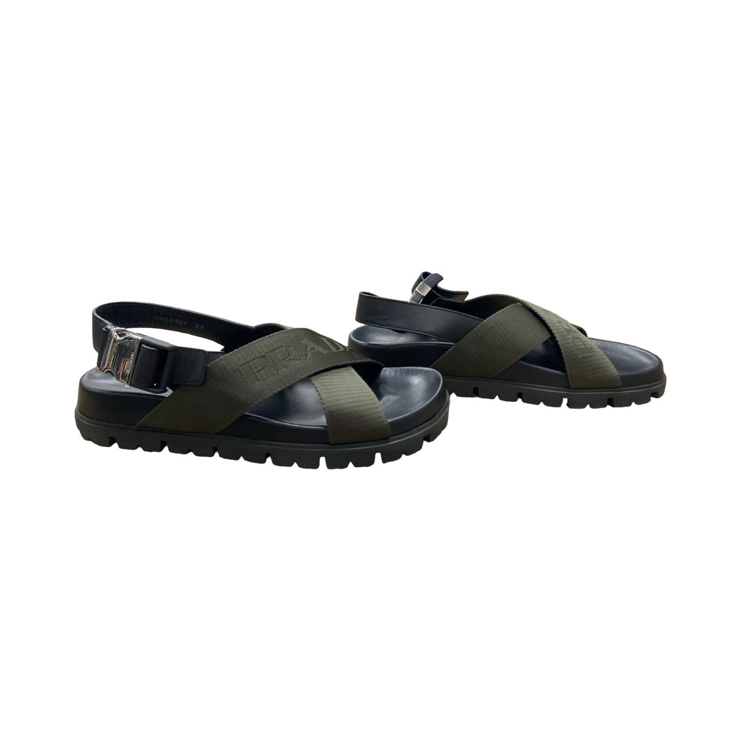 Sandals Luxury Designer By Prada In Black & Green, Size:9