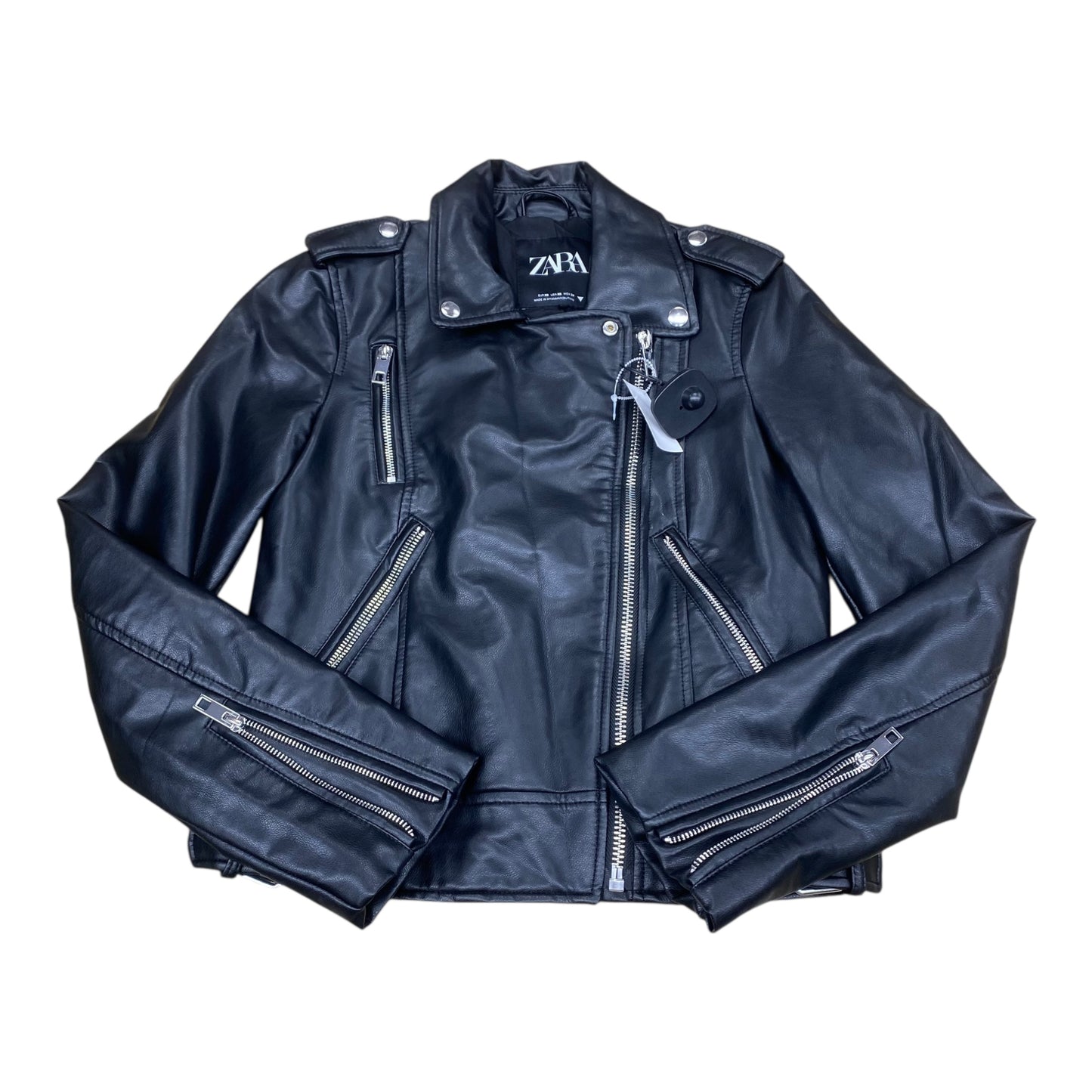 Jacket Leather By Zara In Black, Size:Xs