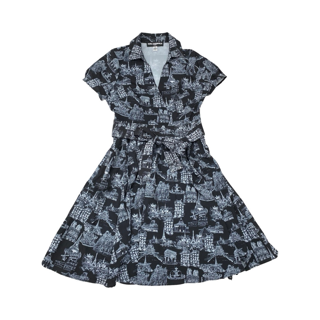 Dress Designer By Karl Lagerfeld In Black & Grey, Size:6