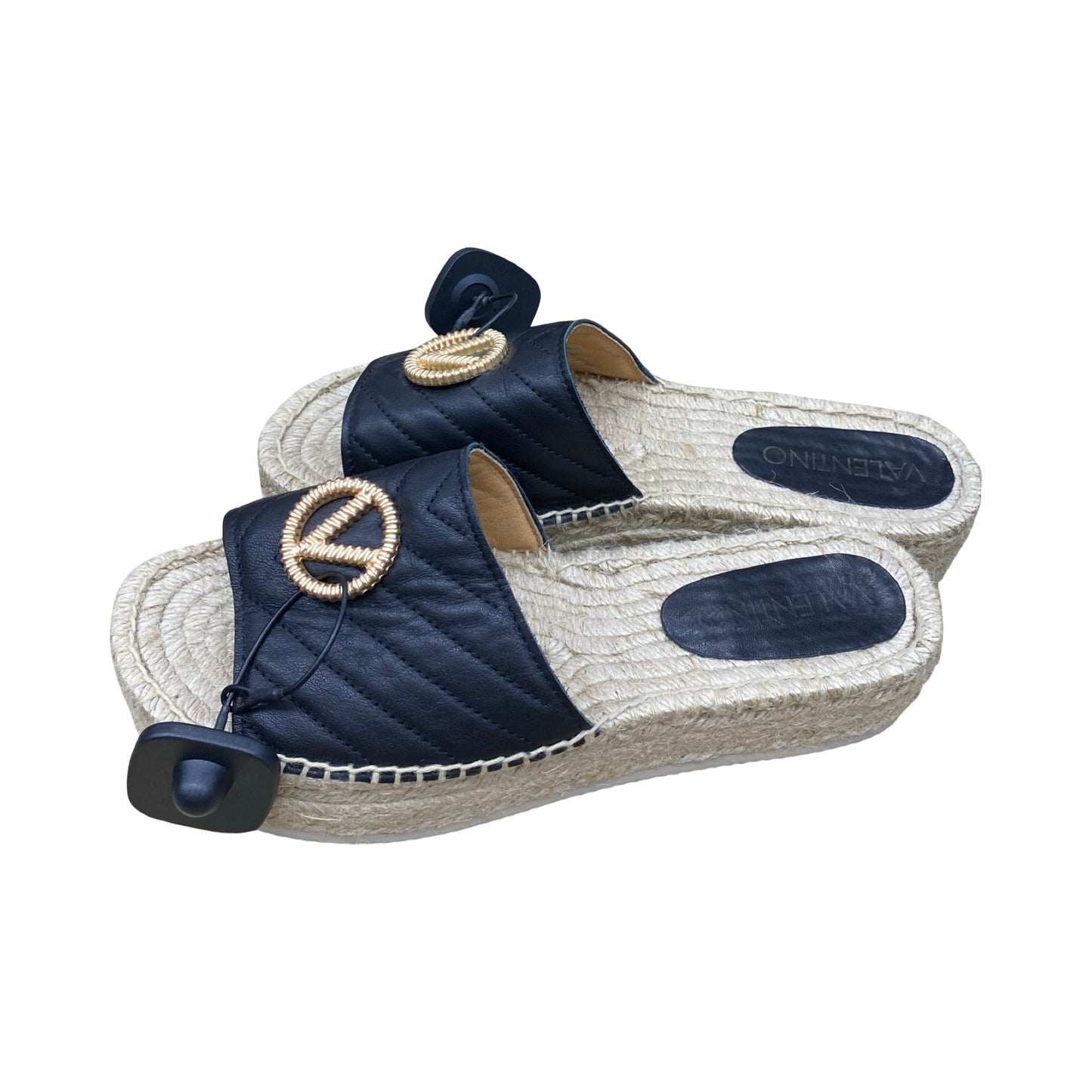 Sandals Designer By Valentino-Mario In Black & Gold, Size:10
