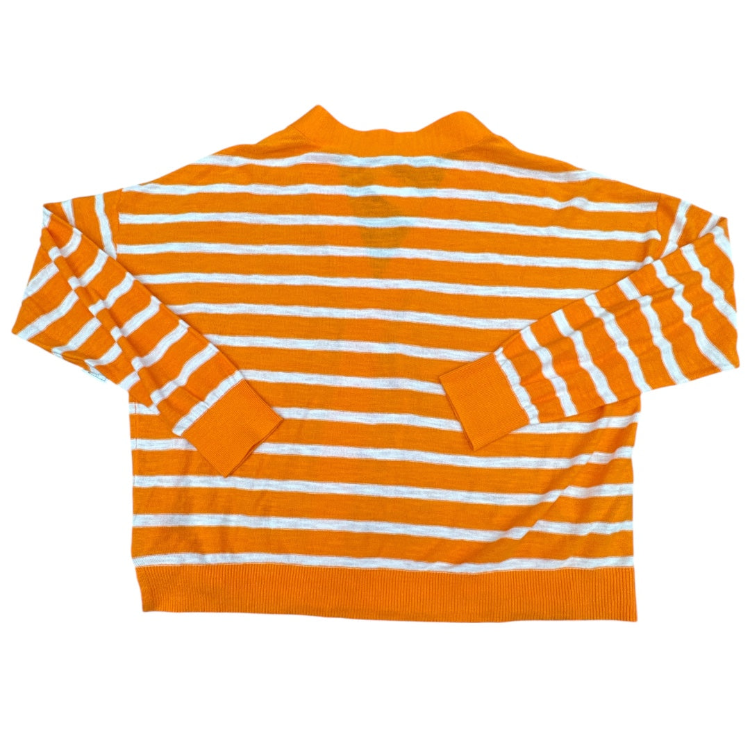 Sweater Cardigan By Loft In Orange & White, Size:L